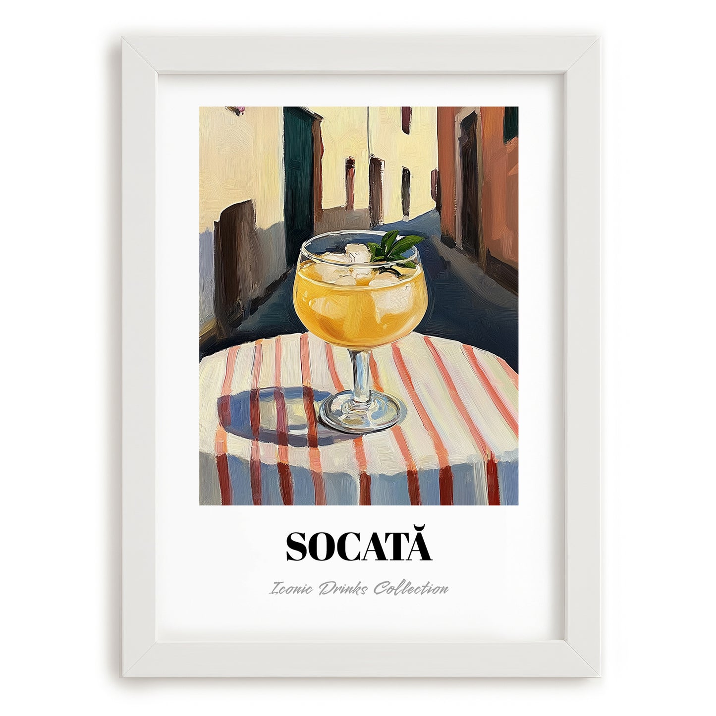 Socată – Romanian Street Café Scene, Romanian Beverage Print, placed in minimal white frame