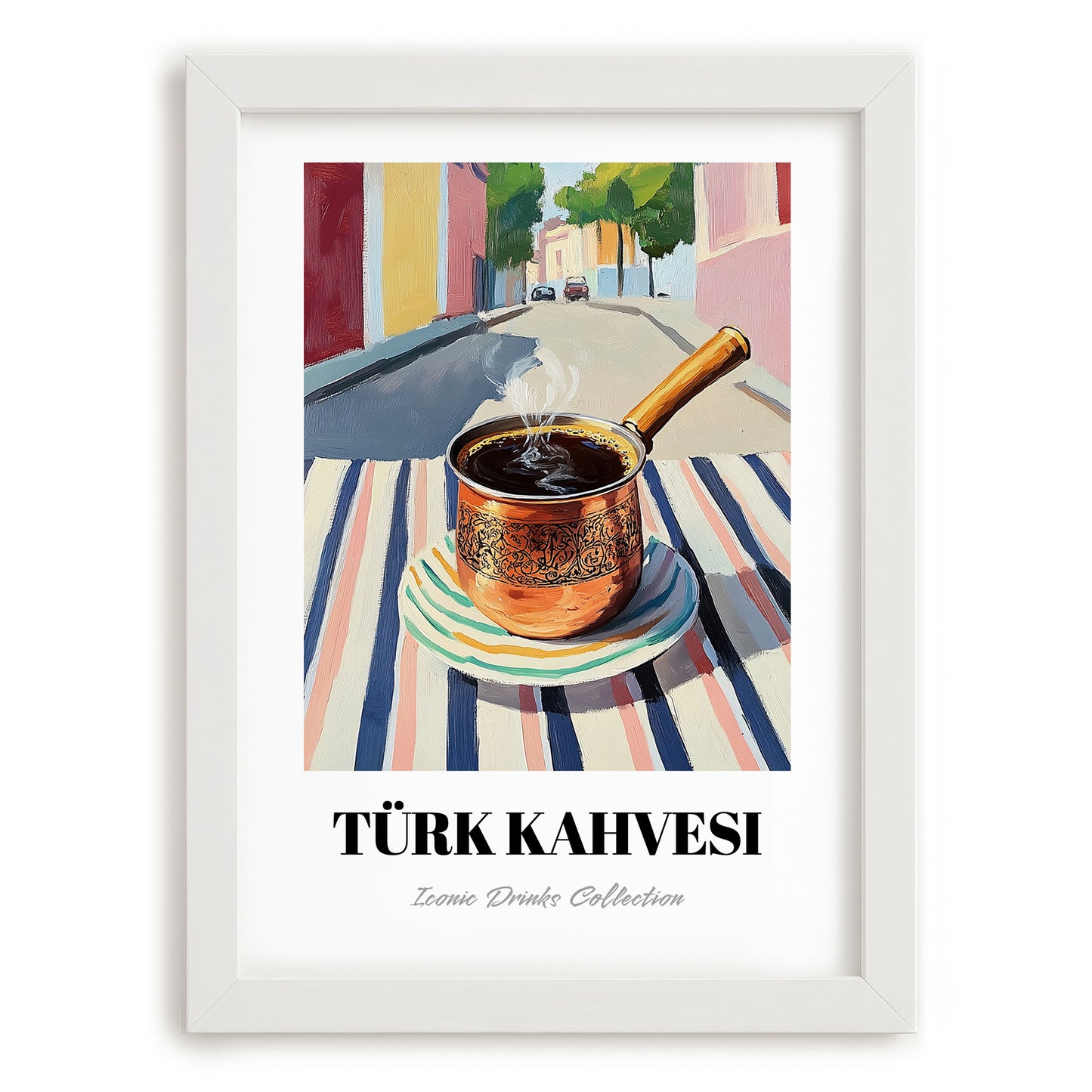 Türk Kahvesi – Turkish Urban Café Scene, Turkish Coffee Poster, placed in minimal white frame