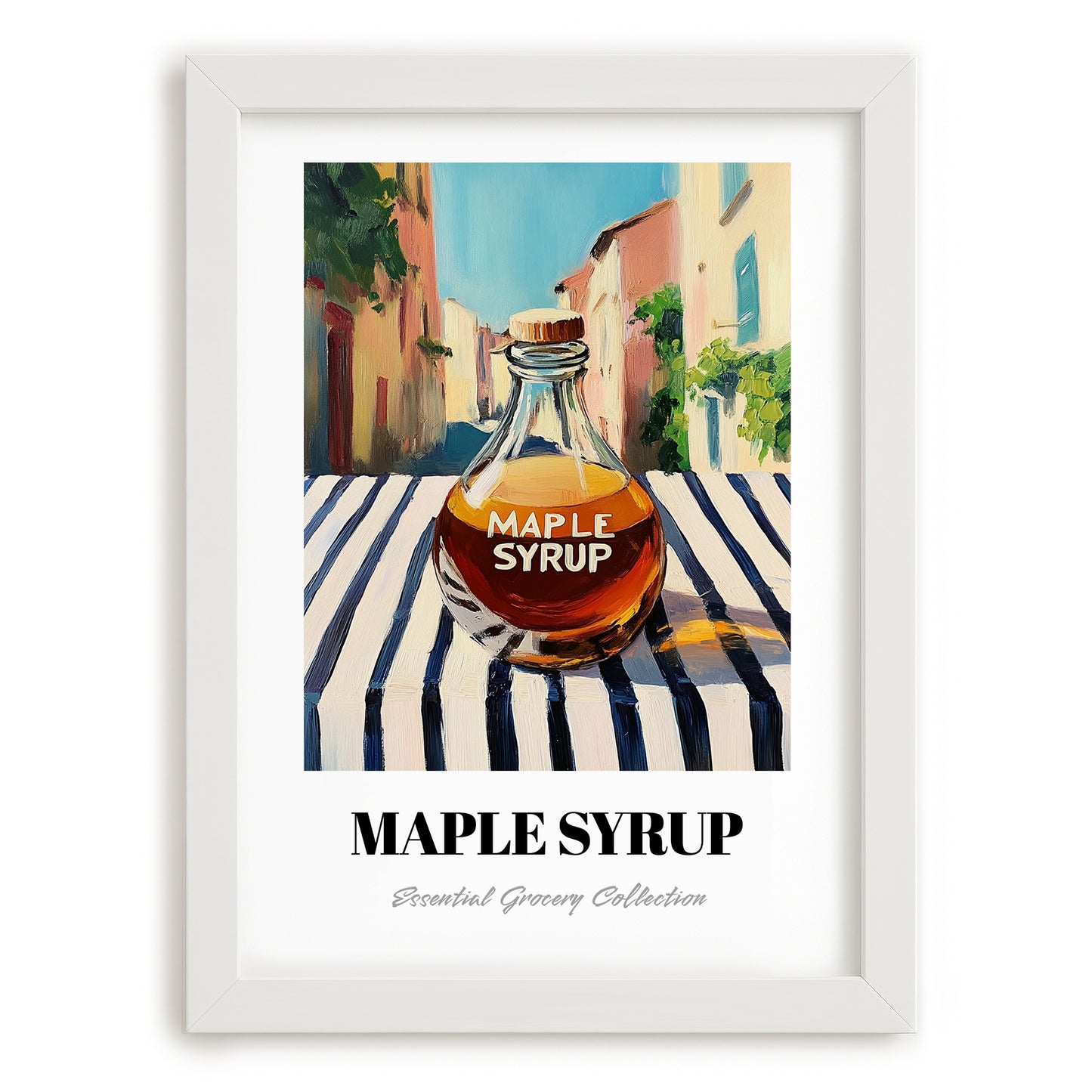 Maple Syrup – Italian Street Café Scene, Sweetener Still Life, placed in minimal white frame