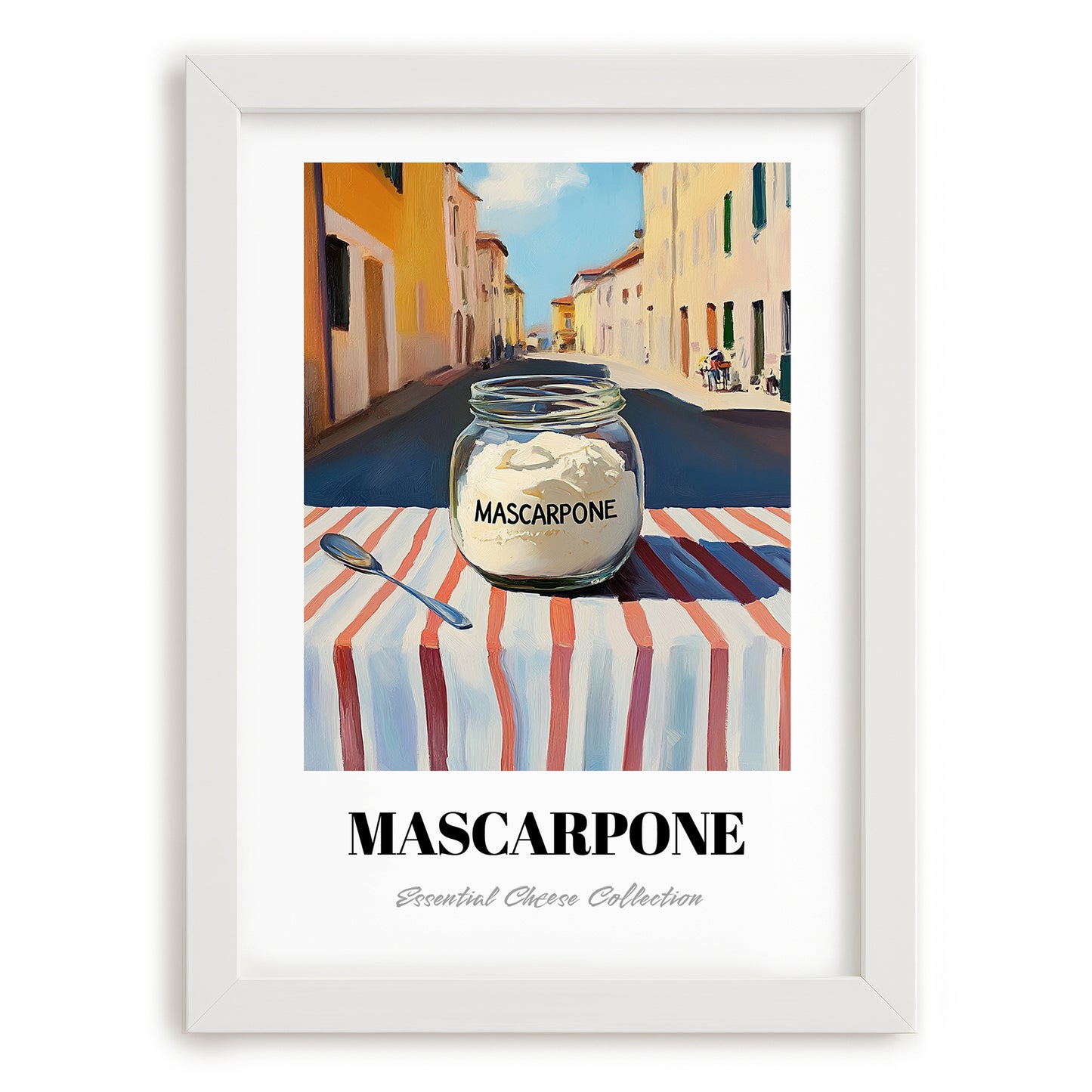 Mascarpone – Italian Outdoor Café Scene, Cheese Poster, placed in minimal white frame