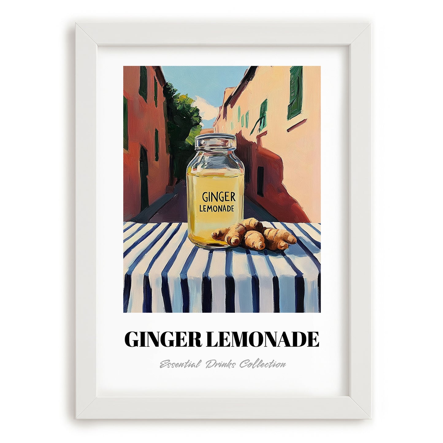 Ginger Lemonade – Italian Street Café Scene, Lemonade Still Life, placed in minimal white frame