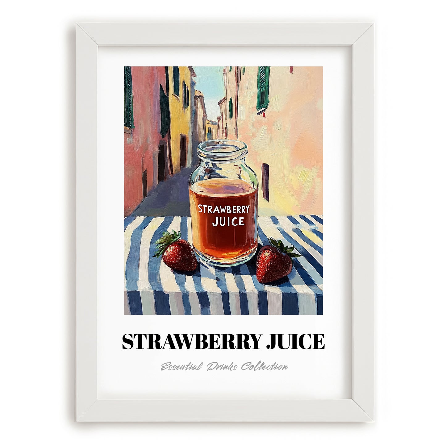 Strawberry Juice – Italian Urban Café Scene, Lemonade Wall Art, placed in minimal white frame
