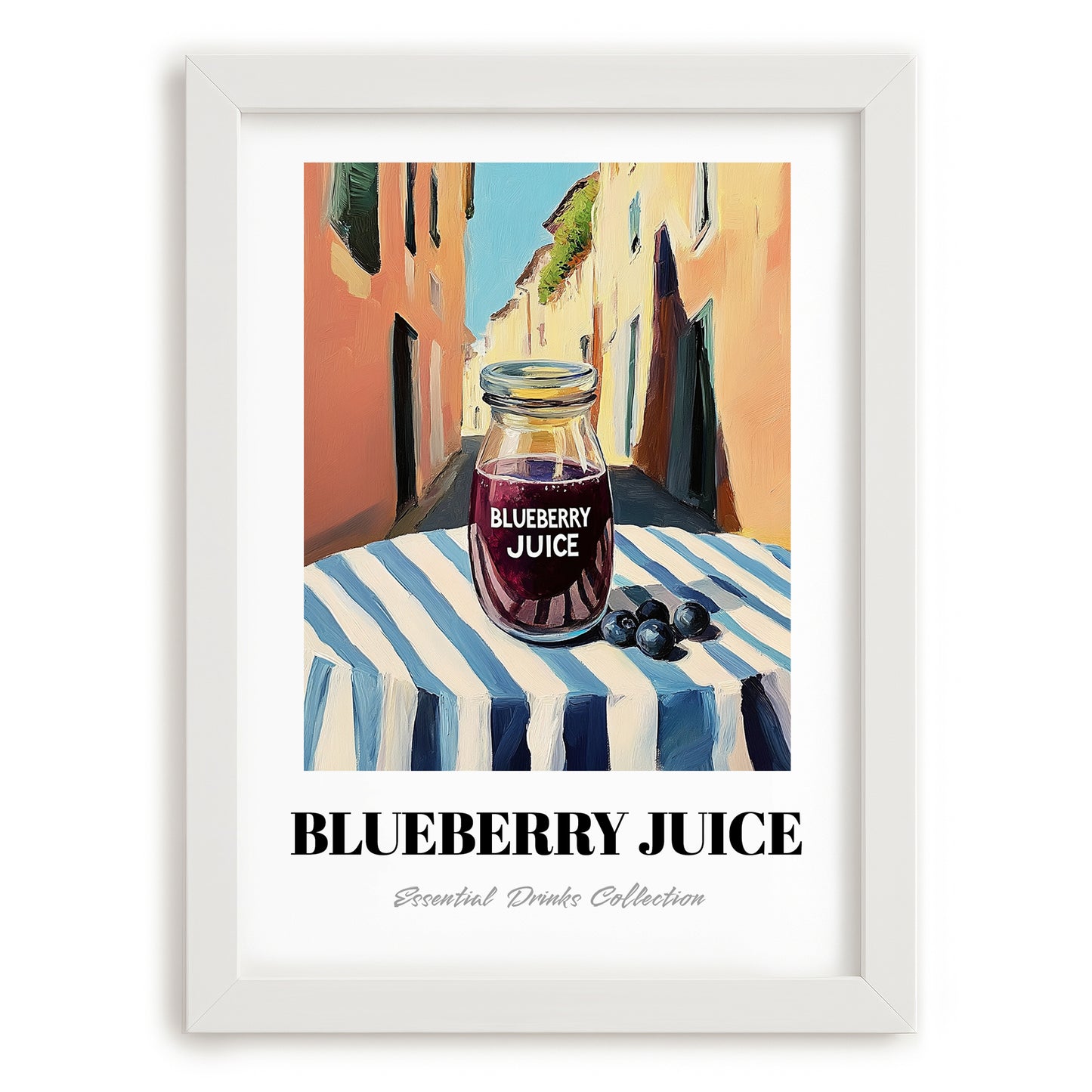 Blueberry Juice – Italian Café on the Corner, Lemonade Poster, placed in minimal white frame
