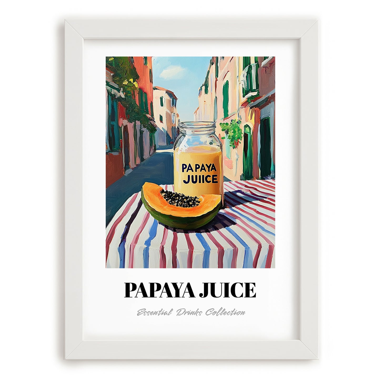 Papaya Juice – Italian Urban Café Scene, Lemonade Wall Art, placed in minimal white frame
