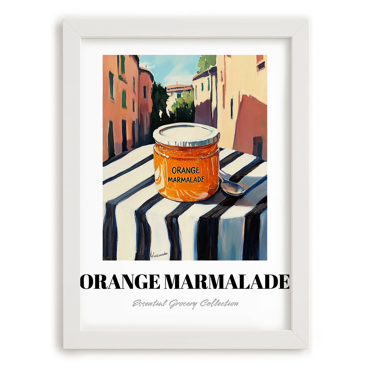 Orange Marmalade – Italian Café on the Corner, Jam Poster, placed in minimal white frame