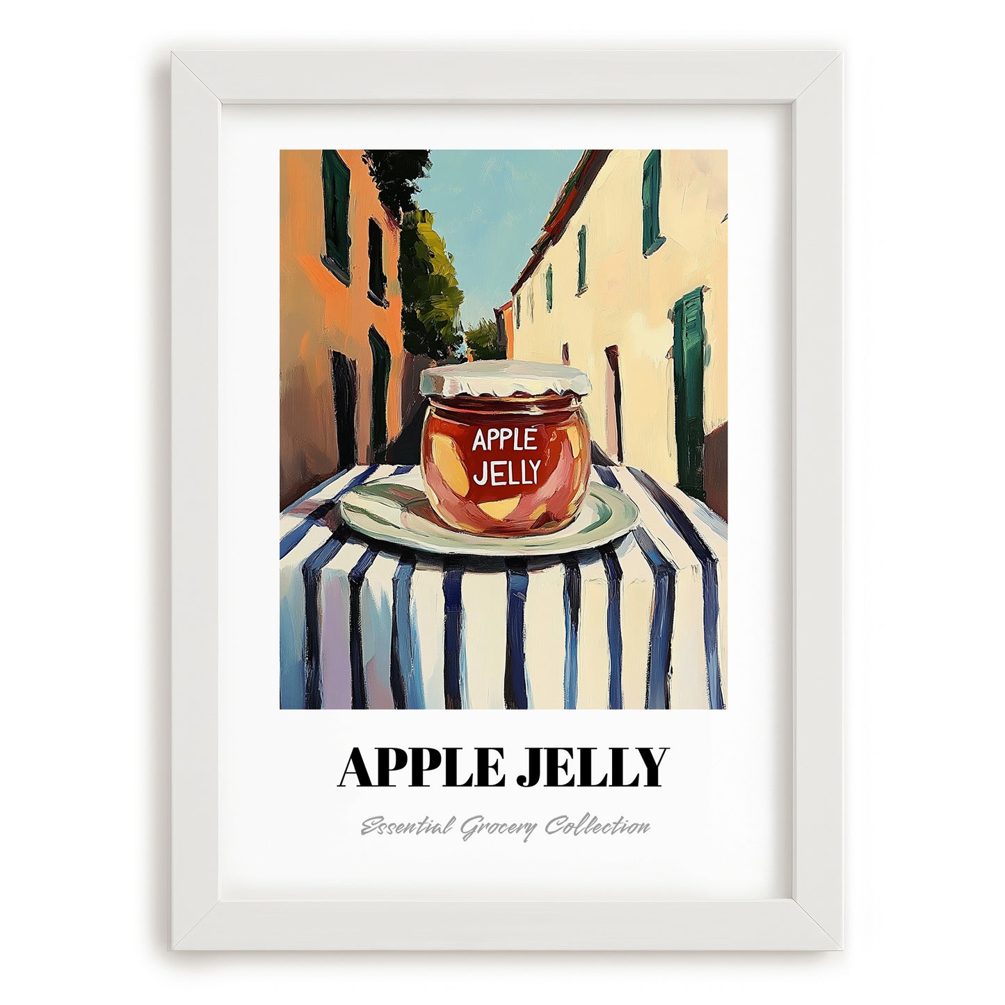 Apple Jelly – Italian Outdoor Café Scene, Jam Painting, placed in minimal white frame