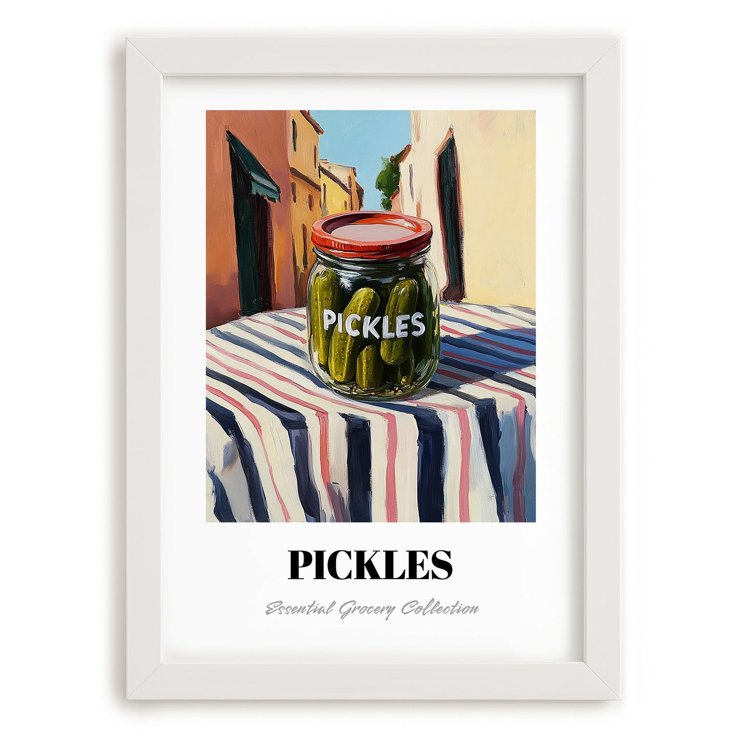 Pickles – Italian Outdoor Café Scene, Bbq Wall Decor, placed in minimal white frame