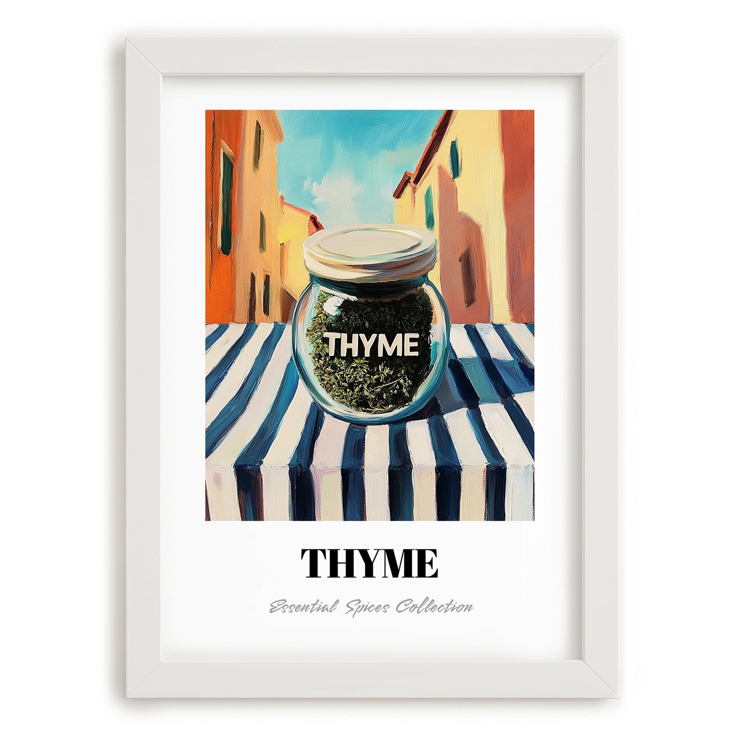 Thyme – Italian Urban Café Scene, Spices Poster, placed in minimal white frame