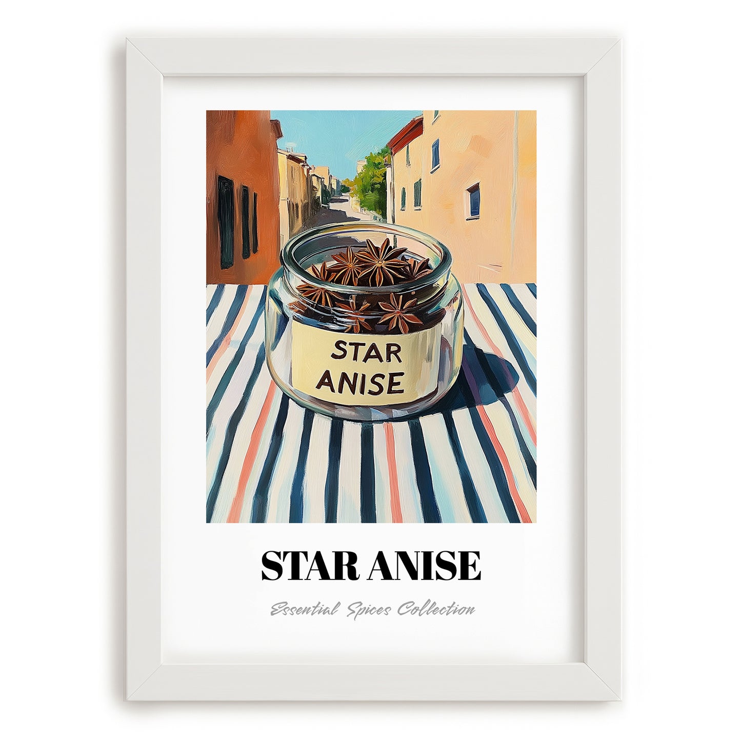 Star Anise – Italian Street Café Scene, Spices Still Life, placed in minimal white frame