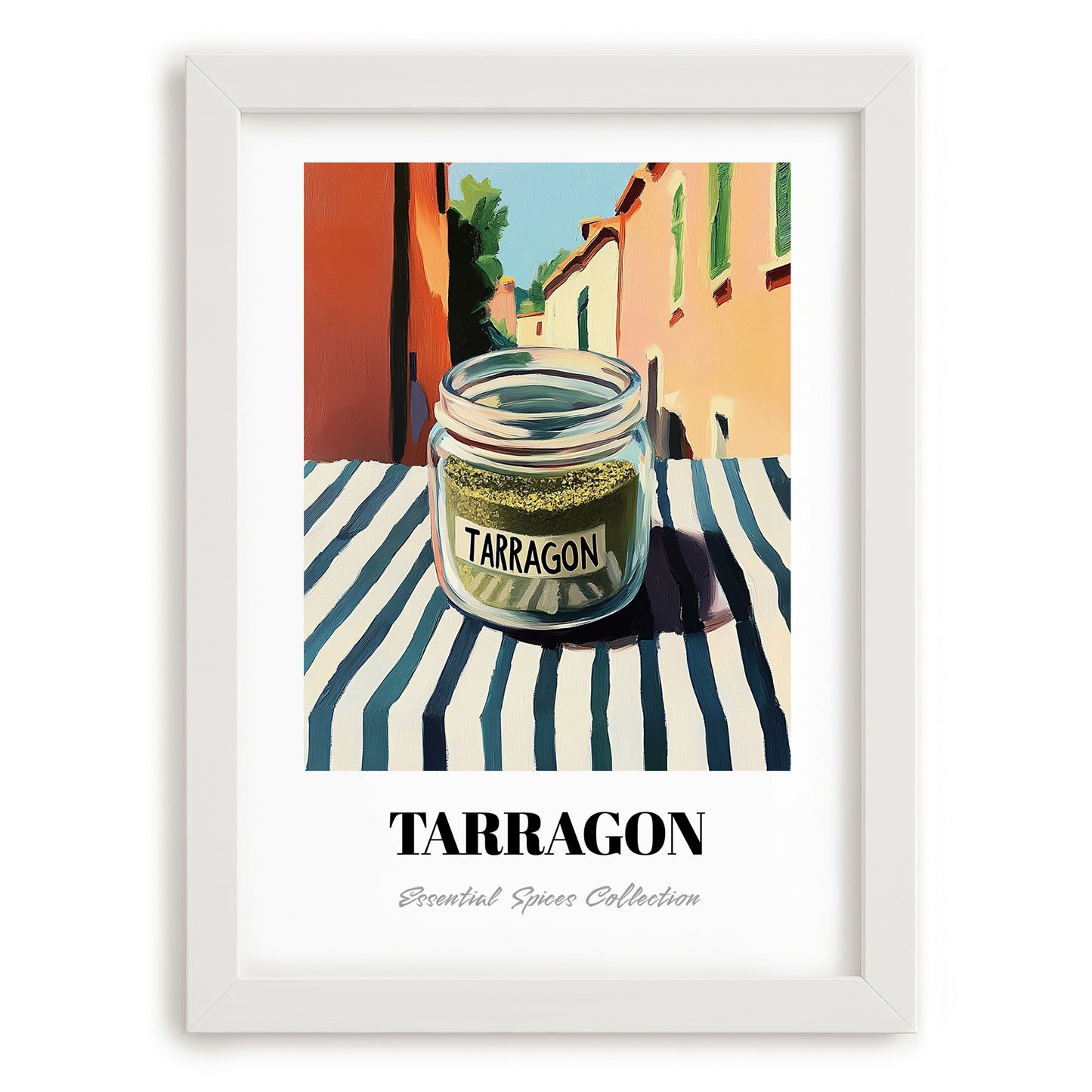 Tarragon – Italian Urban Café Scene, Spices Wall Decor, placed in minimal white frame