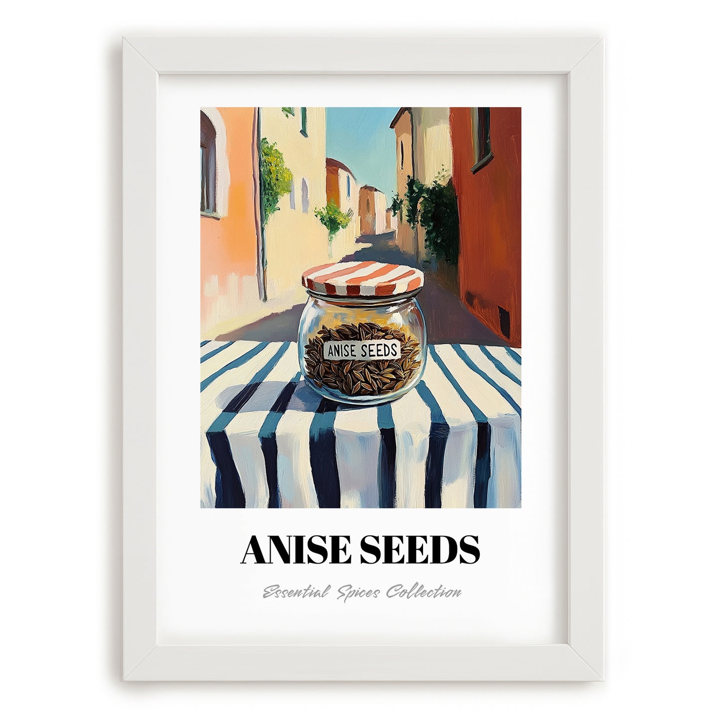 Anise Seeds – Italian Street Café Scene, Spices Print, placed in minimal white frame