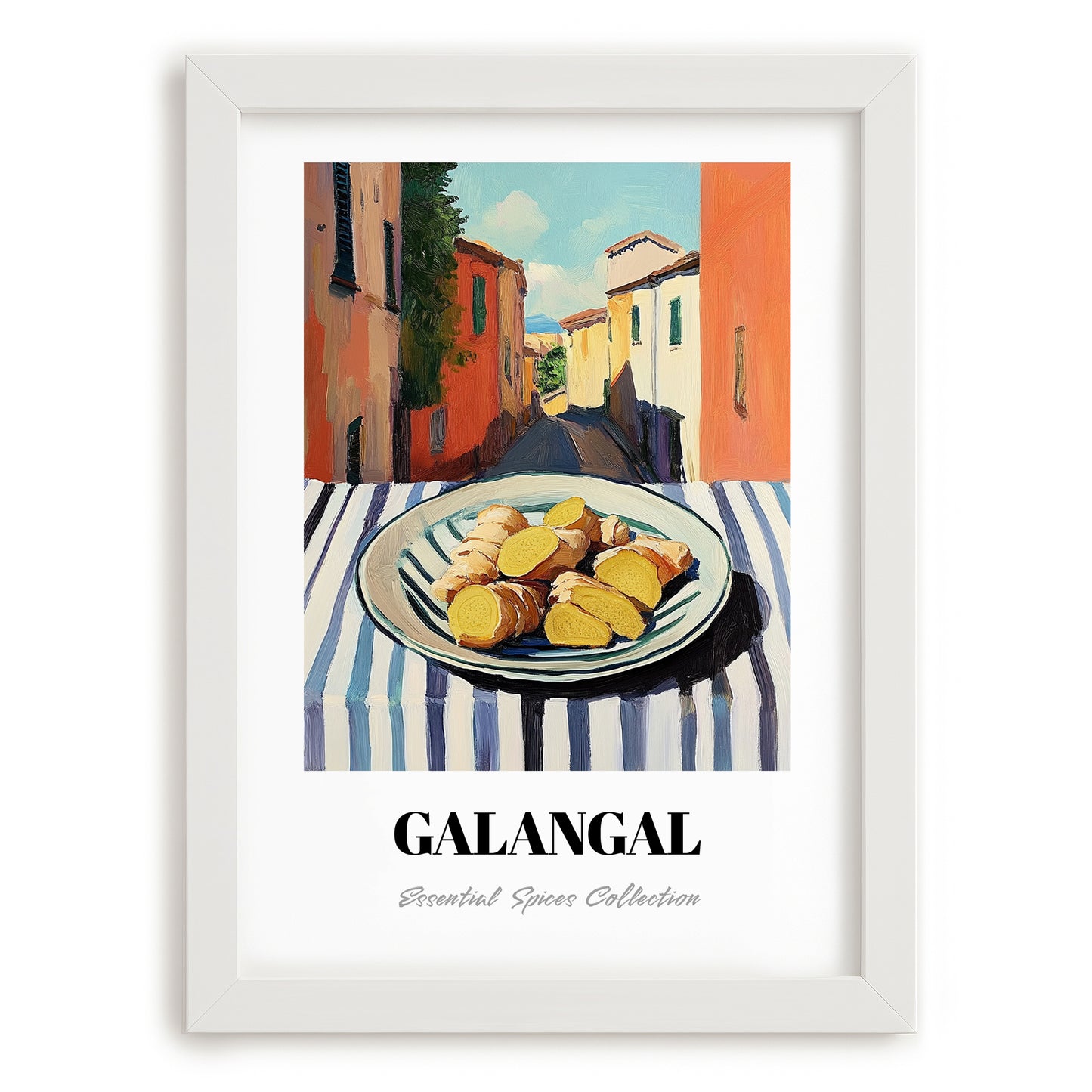 Galangal – Italian Café on the Corner, Spices Poster, placed in minimal white frame