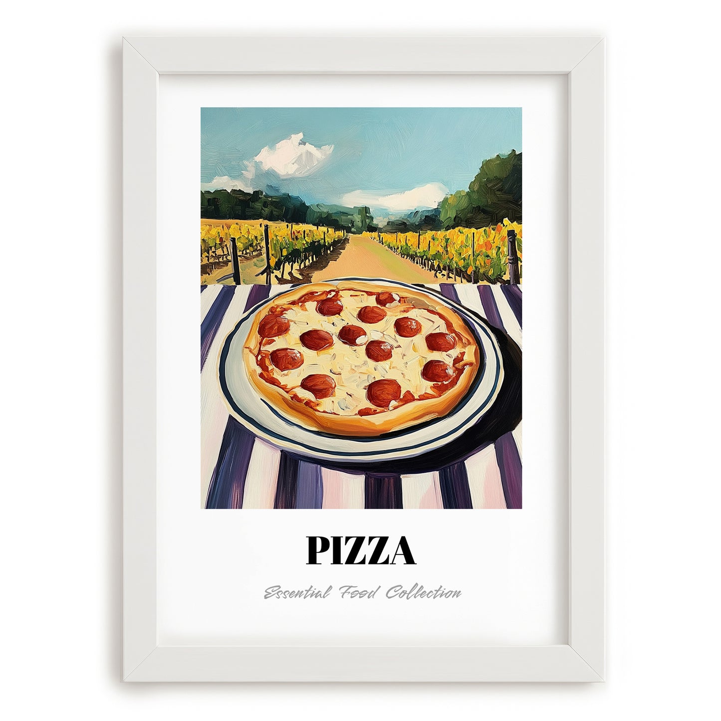 Pizza – Hillside Café View, Italian Pizza Wall Decor, placed in minimal white frame