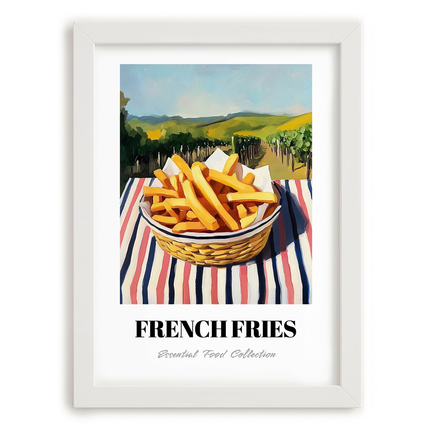 French Fries – Hillside Café View, American Food Still Life, placed in minimal white frame