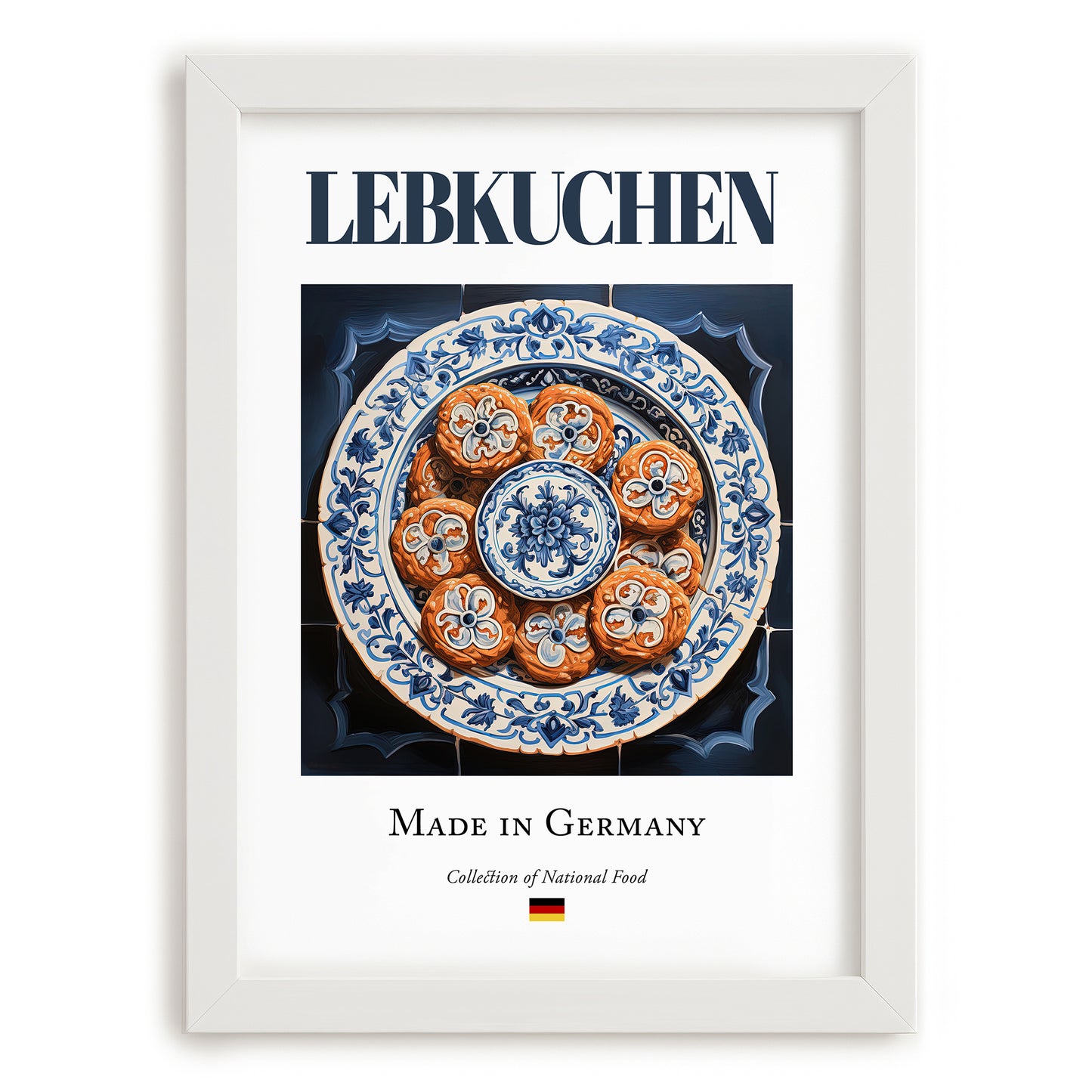 Lebkuchen – German Dessert Dish, Bistro Painting, placed in minimal white frame