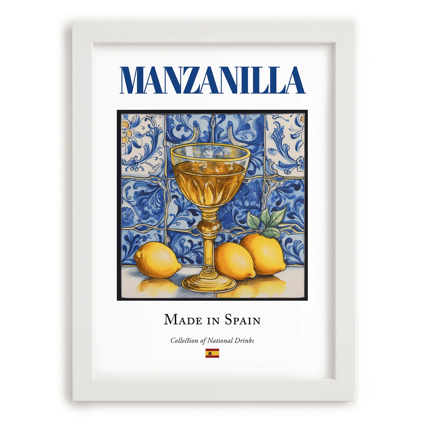 Manzanilla – Spanish Dessert Wine, Wine Bar Illustration, placed in minimal white frame