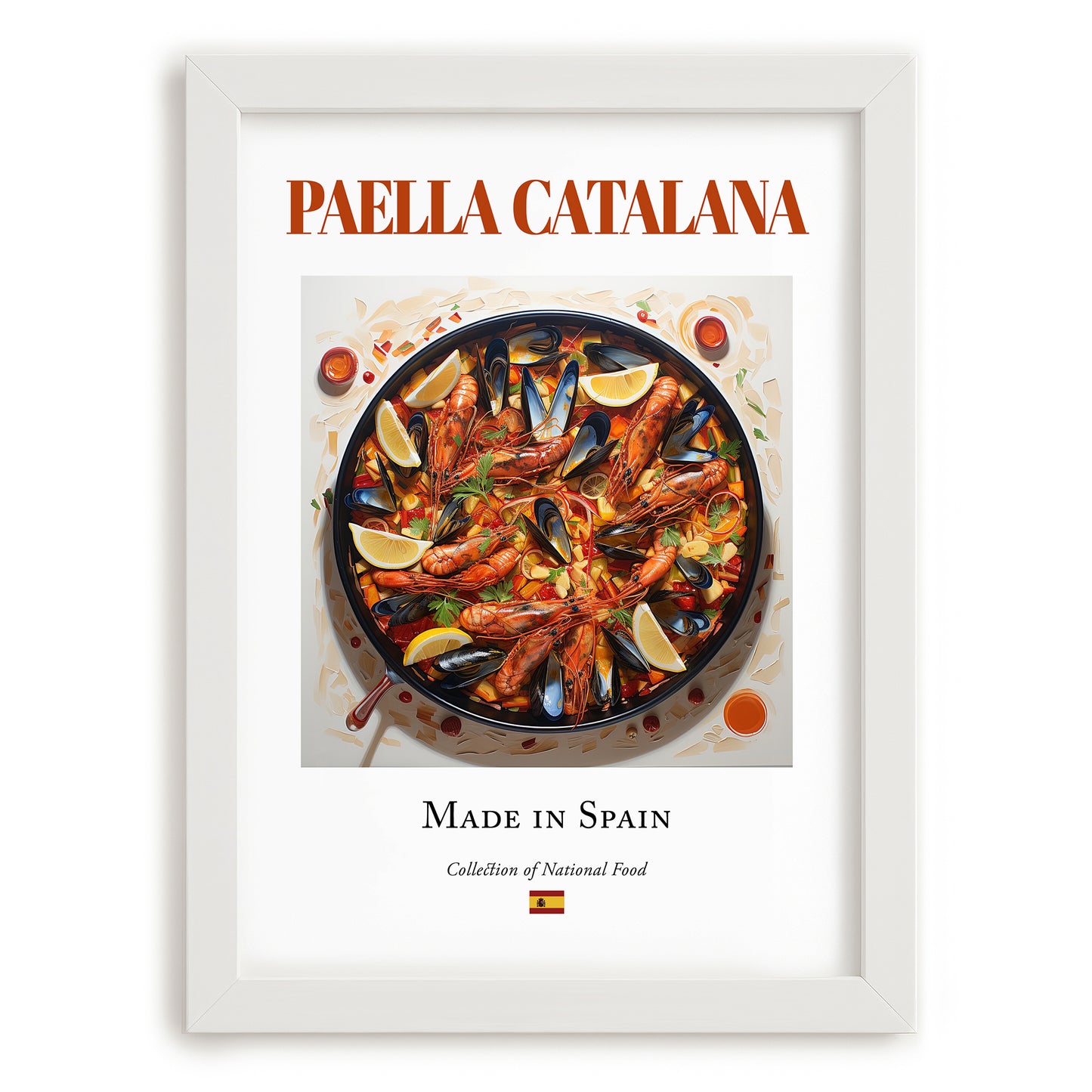 Paella Catalana – Spanish Rice Dish, Farmhouse Kitchen Art, placed in minimal white frame