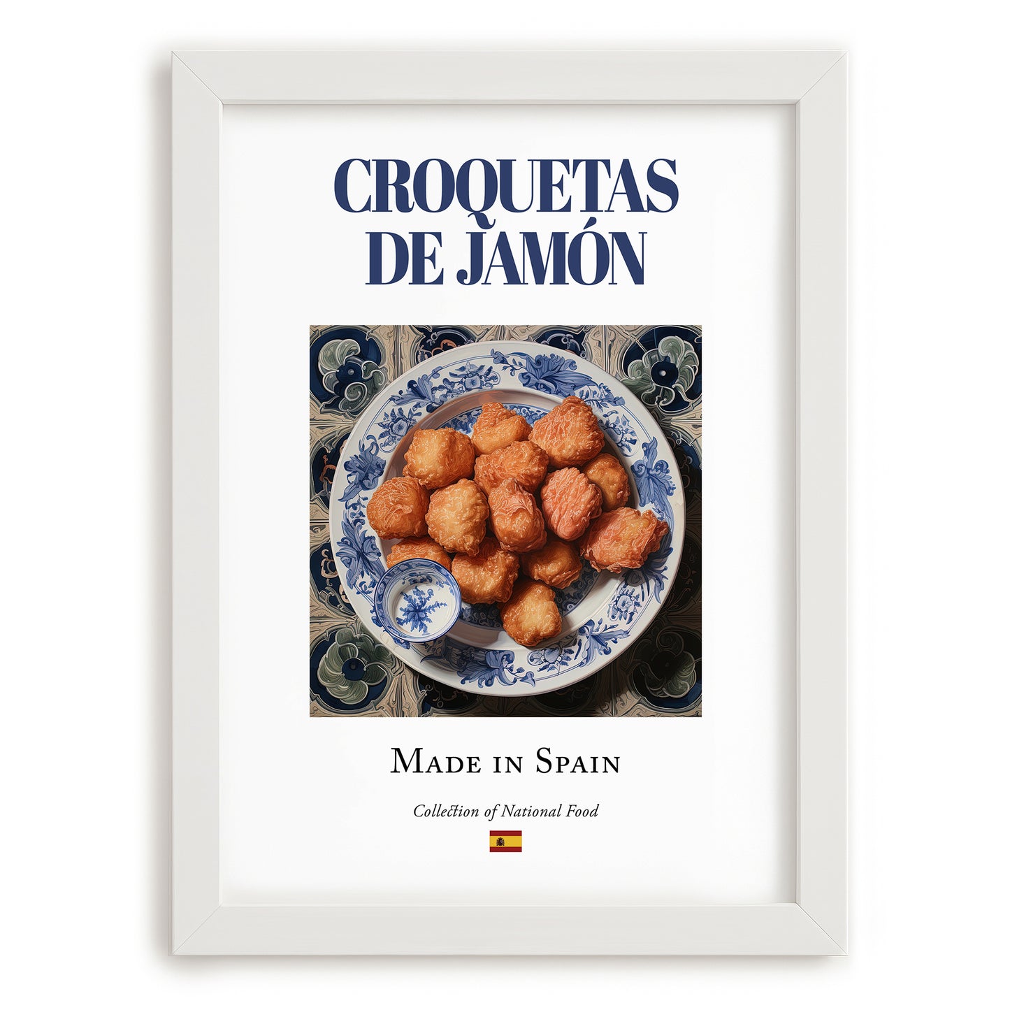 Croquetas de Jamón – Spanish Snack Dish, Tavern Illustration, placed in minimal white frame