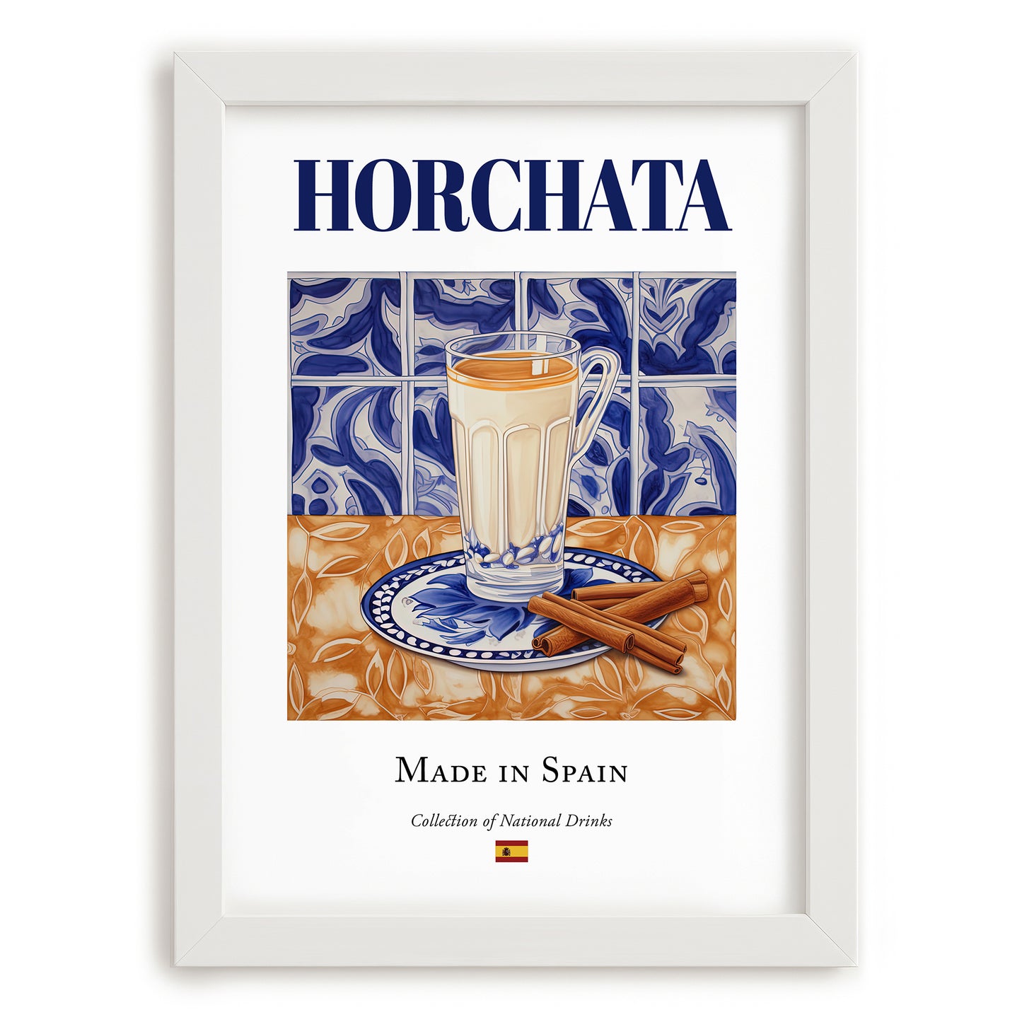 Horchata – Spanish Beverage Drink, Hotel Lobby Still Life, placed in minimal white frame