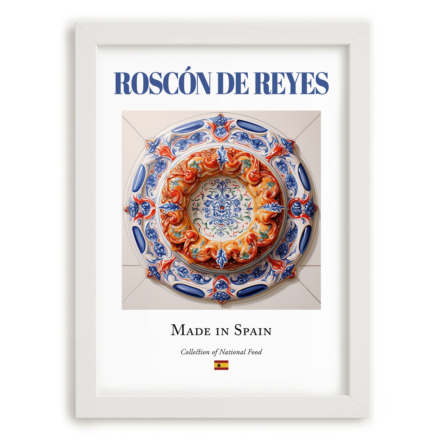 Roscón de Reyes – Spanish Dessert Dish, Brasserie Wall Art, placed in minimal white frame
