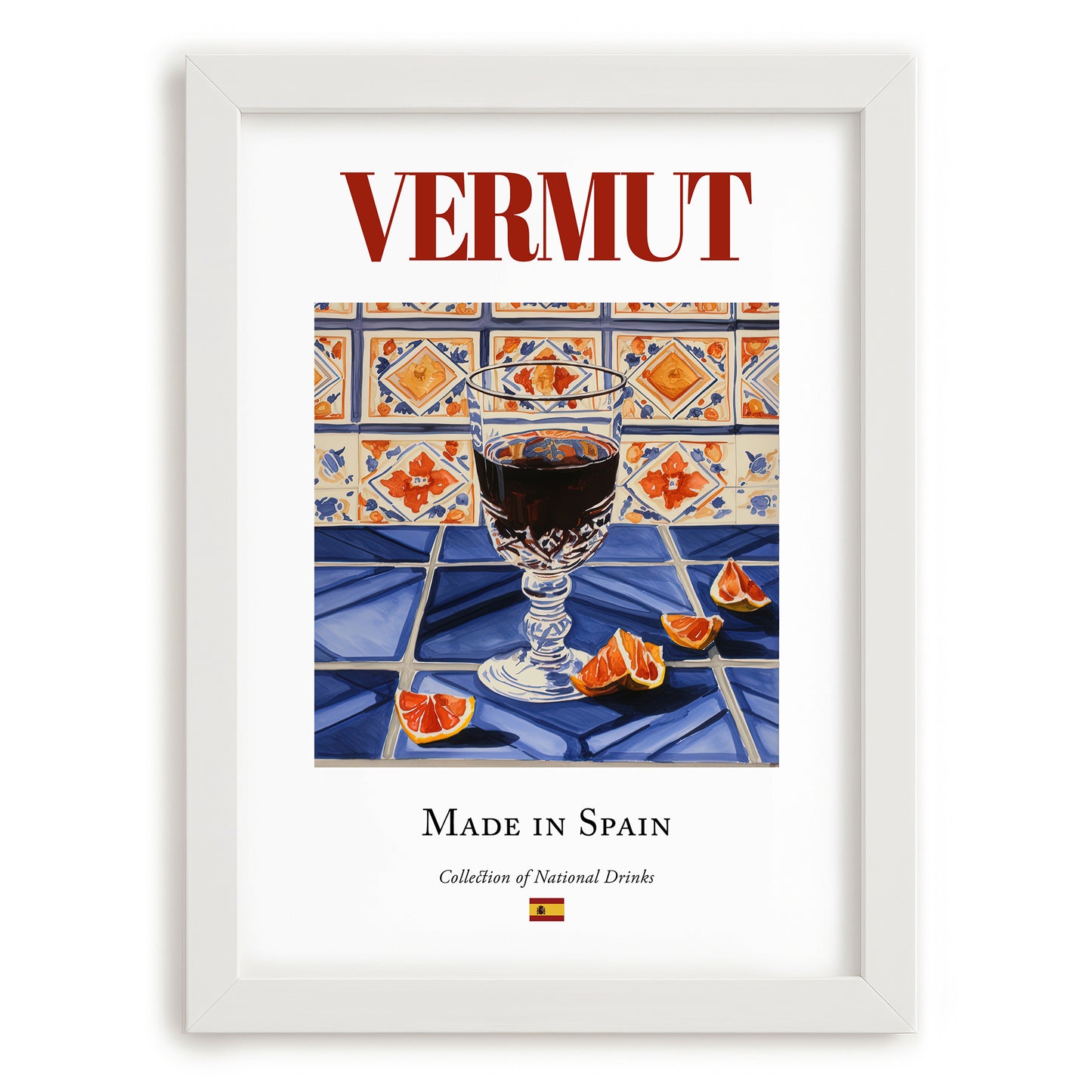 Vermut – Spanish Beverage Drink, Cocktail Lounge Poster, placed in minimal white frame