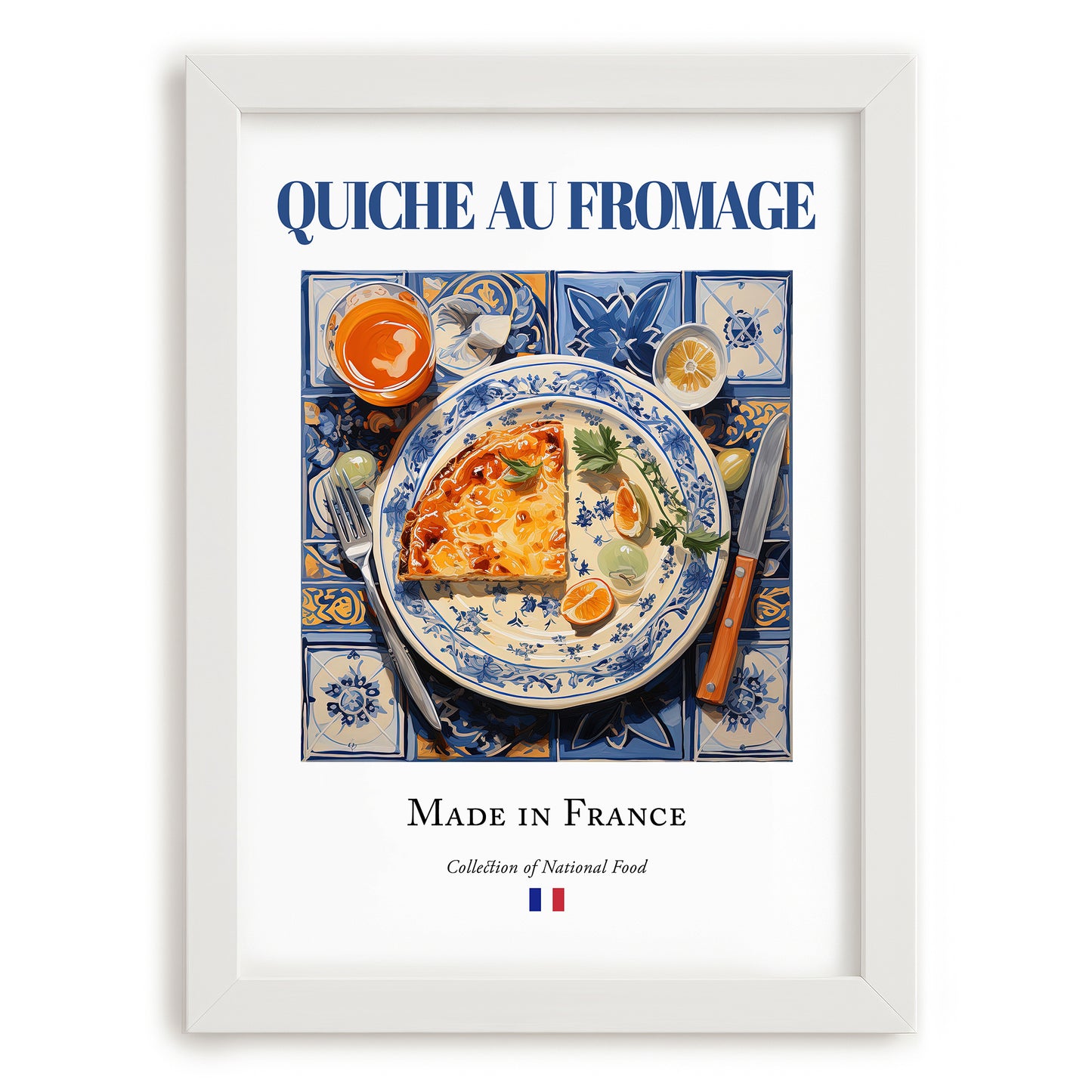 Quiche au fromage – French Dish, Bistro Painting, placed in minimal white frame