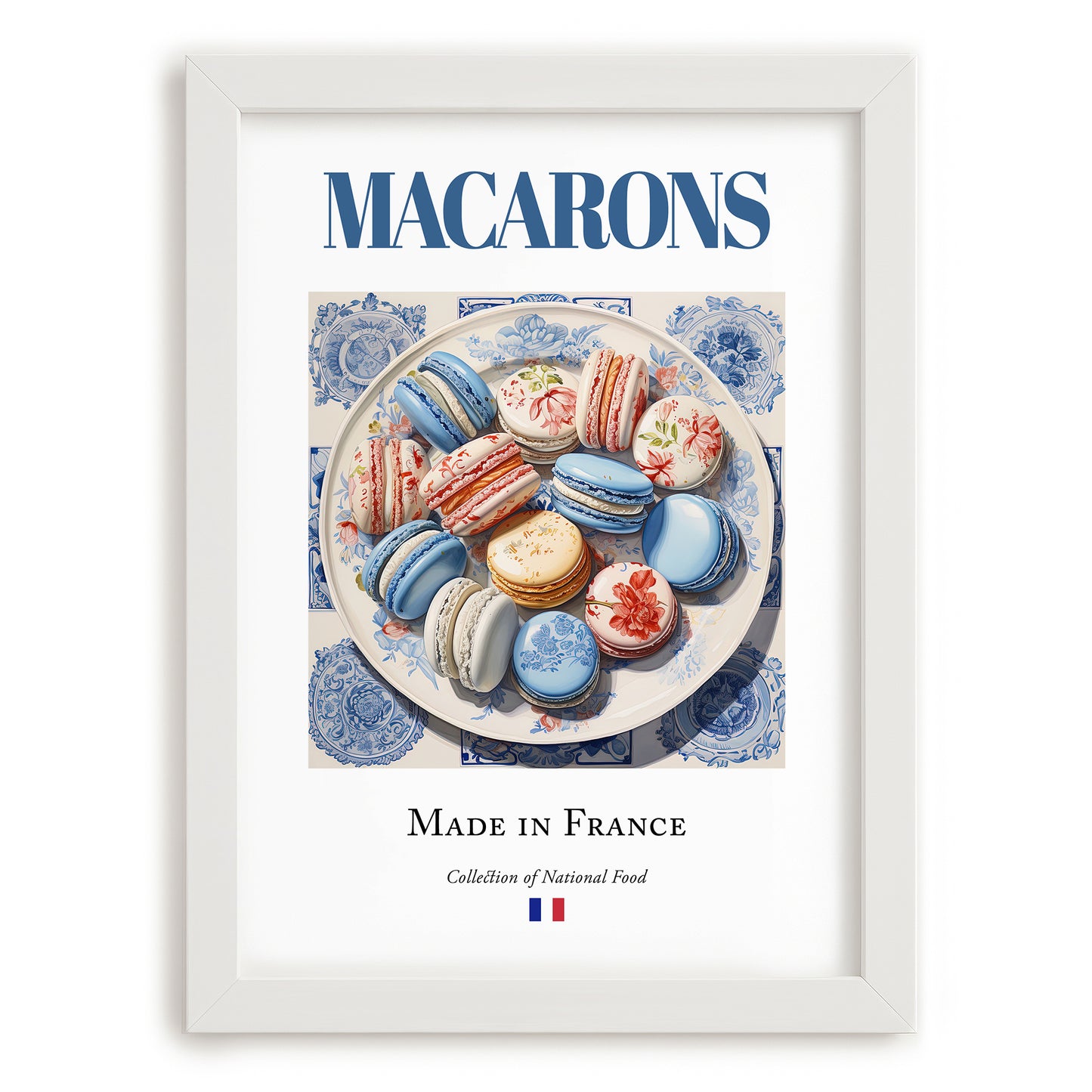 Macarons – French Dessert Dish, Fine Dining Restaurant Wall Art, placed in minimal white frame