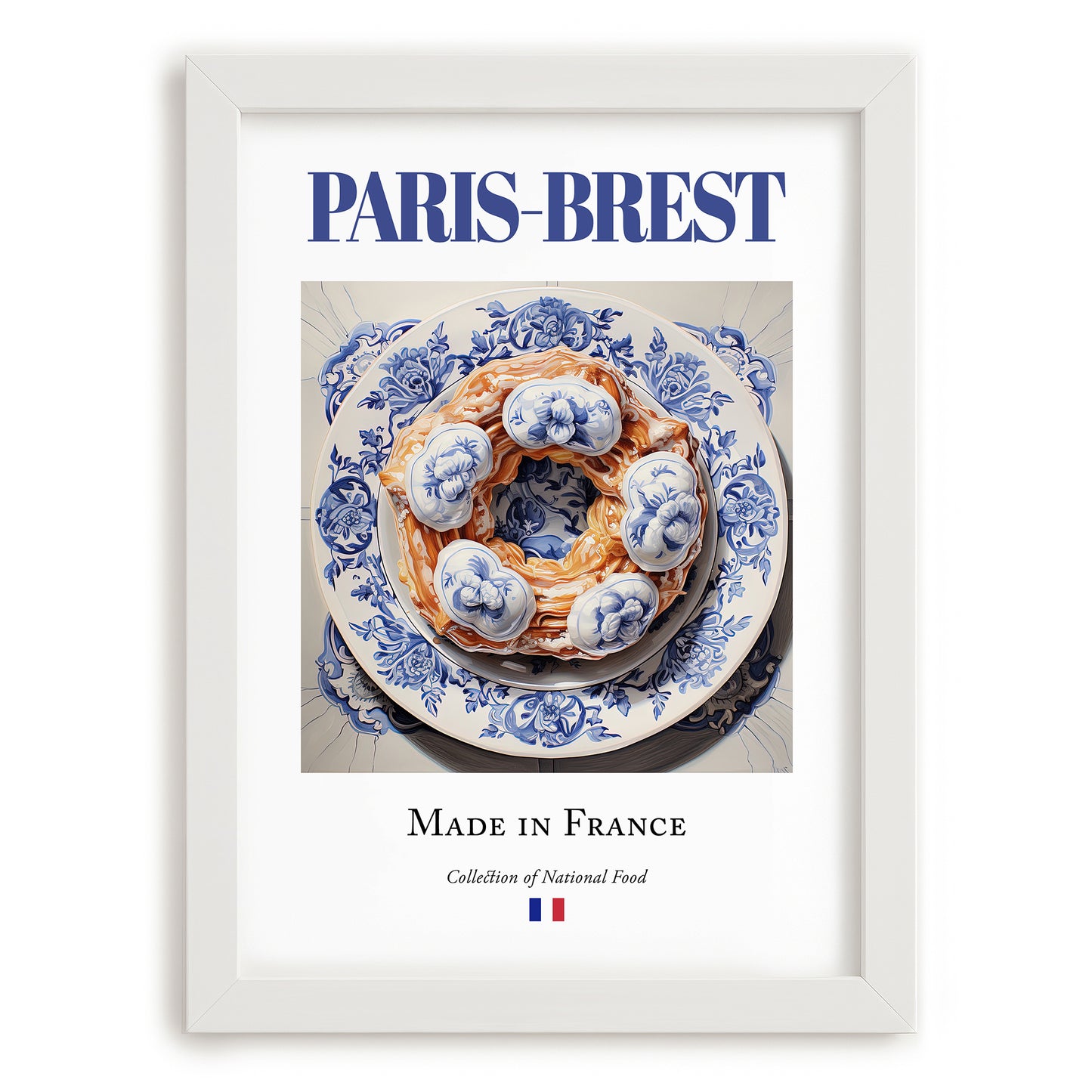 Paris-Brest – French Dessert Dish, Farmhouse Kitchen Poster, placed in minimal white frame
