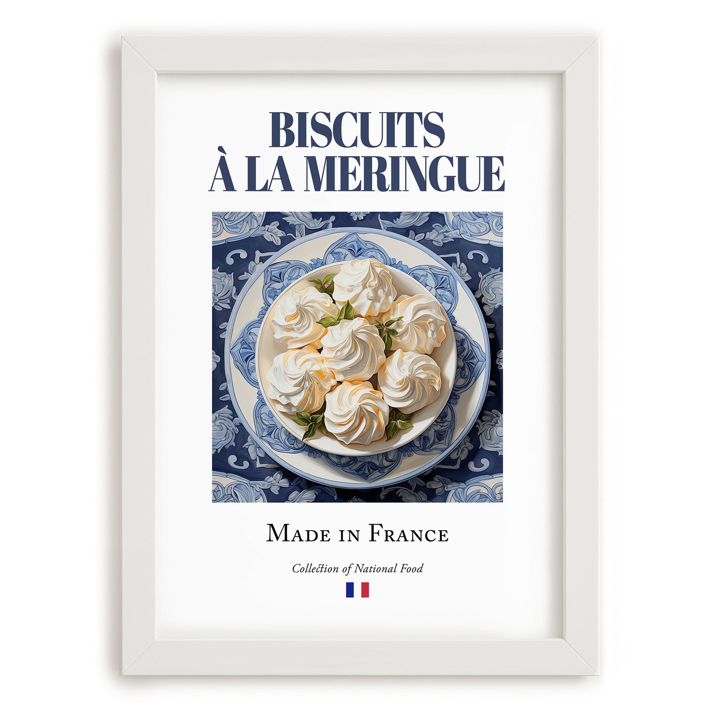 Meringue Cookies – French Dessert Dish, Tavern Art, placed in minimal white frame