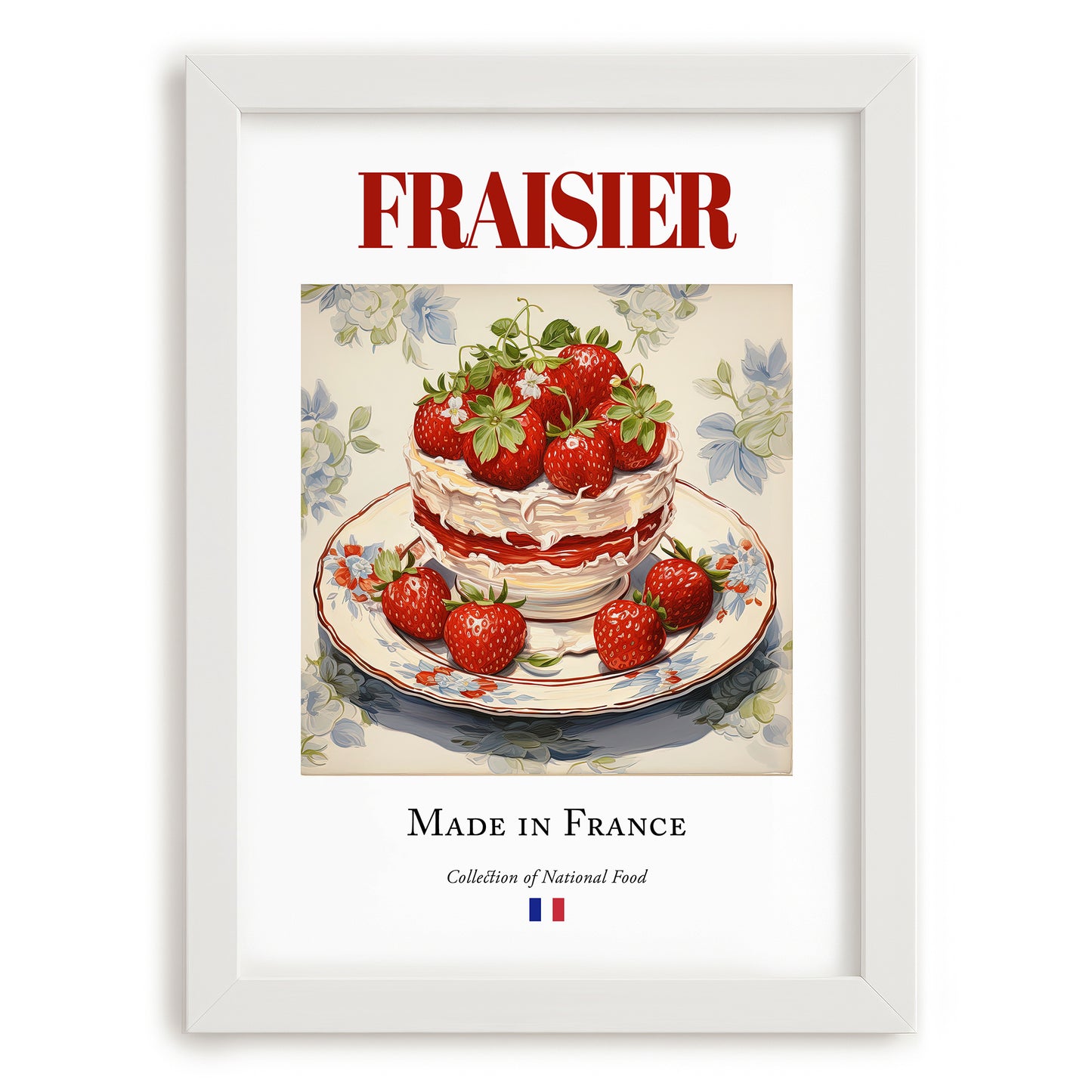 Fraisier – French Dessert Dish, Brasserie Print, placed in minimal white frame