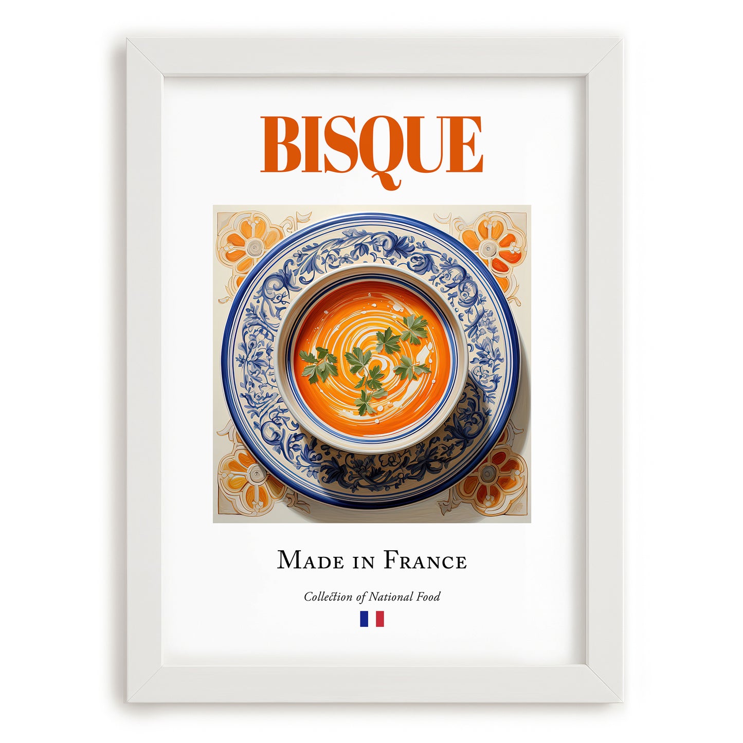 Bisque – French Soup Dish, Food Bar Painting, placed in minimal white frame