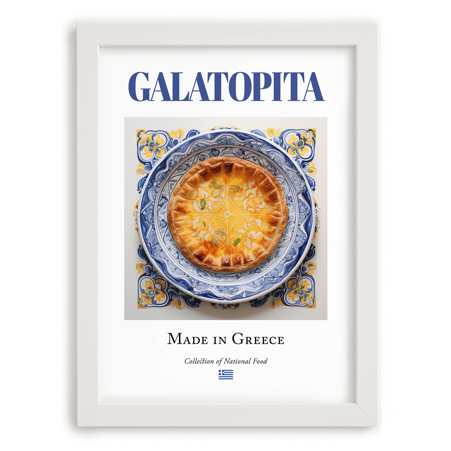 Galatopita – Greek Dish, Food Bar Poster, placed in minimal white frame