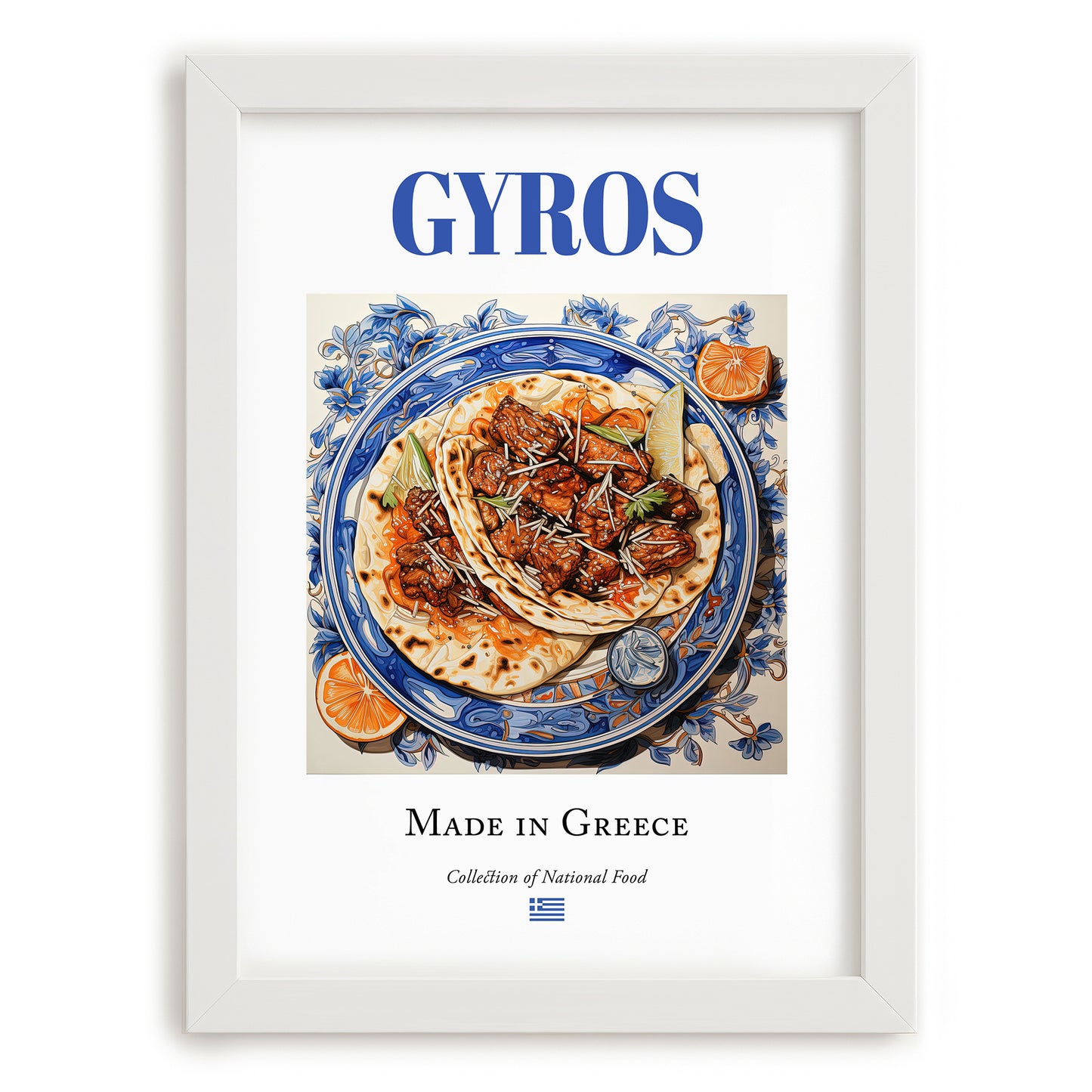 Gyros – Greek Meat Dish, Bistro Print, placed in minimal white frame
