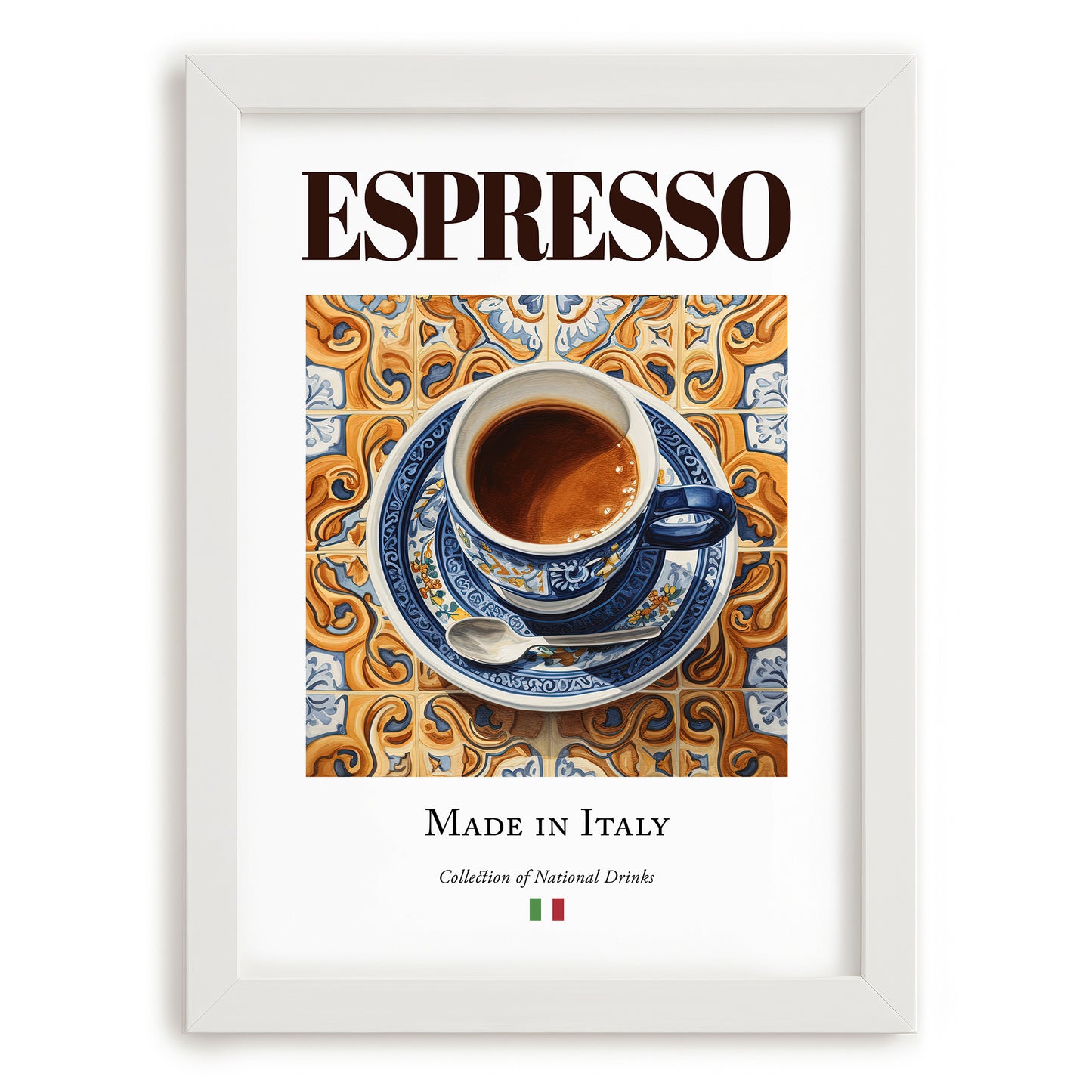 Espresso – Italian Coffee, Street Café Print, placed in minimal white frame
