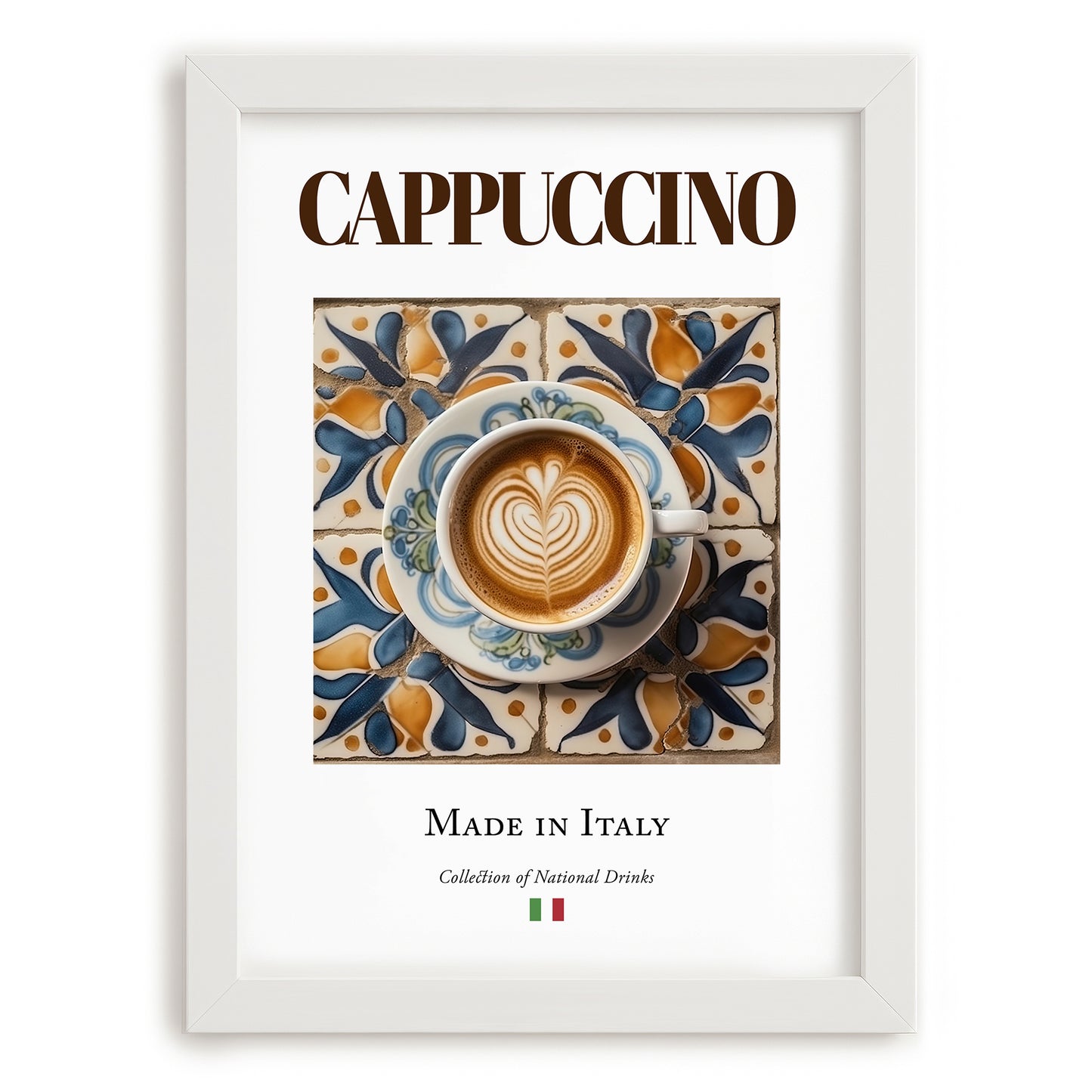 Cappuccino – Italian Coffee, Coffeehouse Still Life, placed in minimal white frame