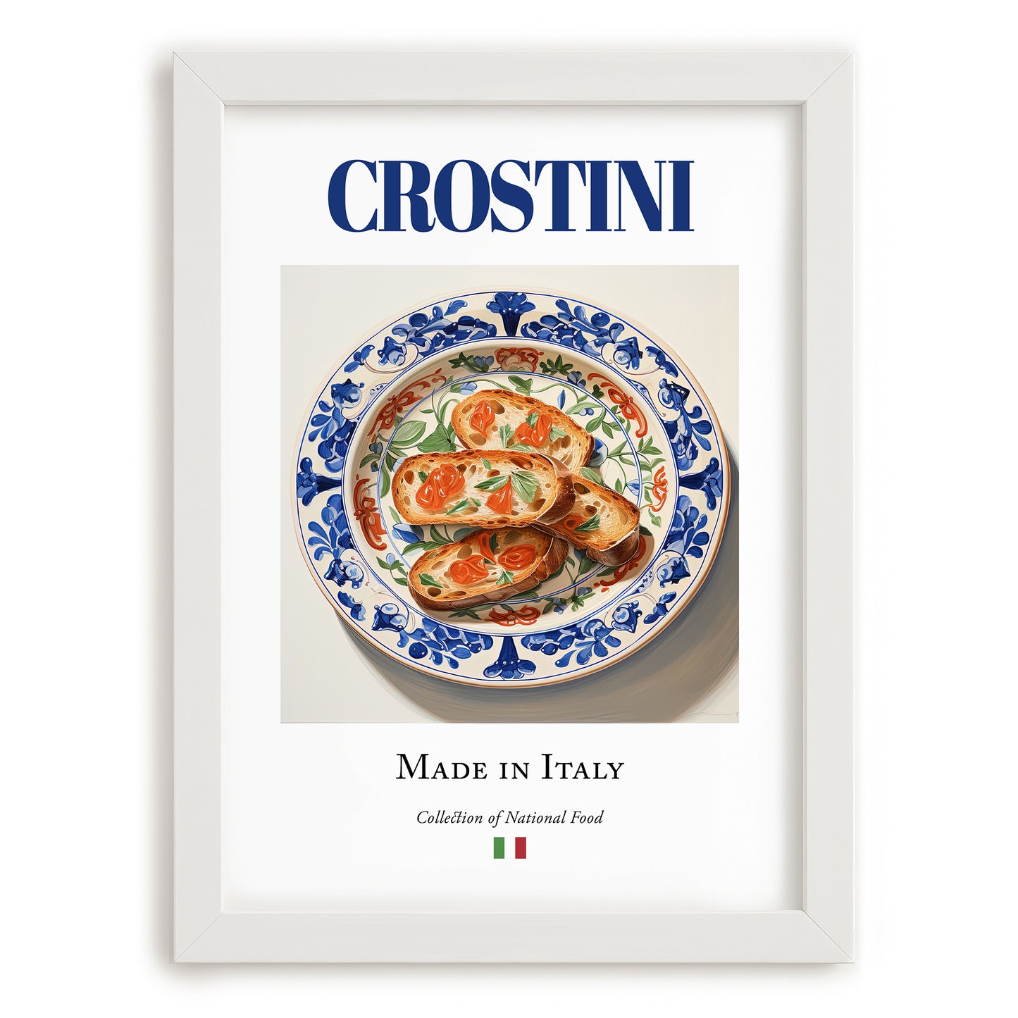 Crostini – Italian Dish, Café Poster, placed in minimal white frame