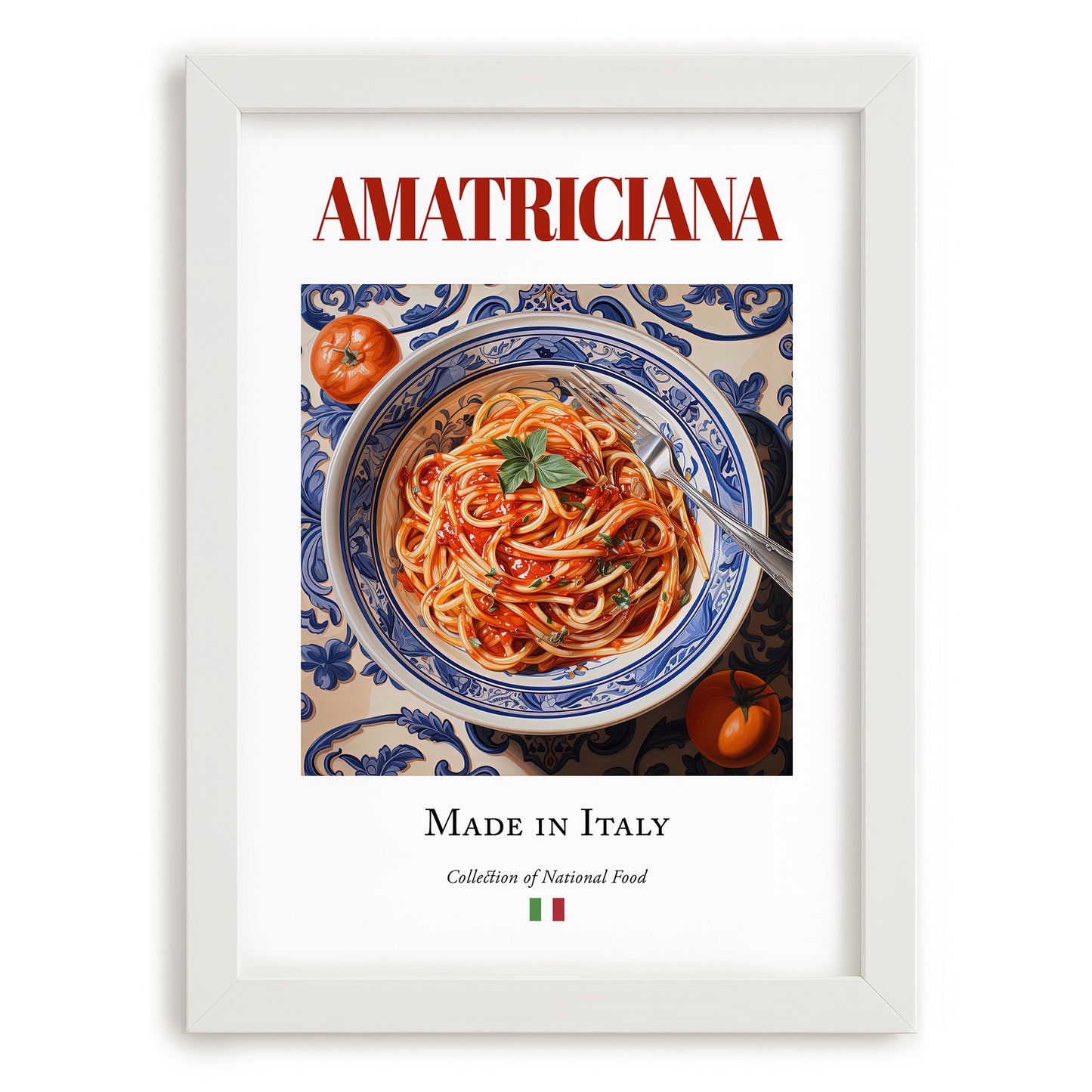 Amatriciana – Italian Pasta, Ristorante Print, placed in minimal white frame