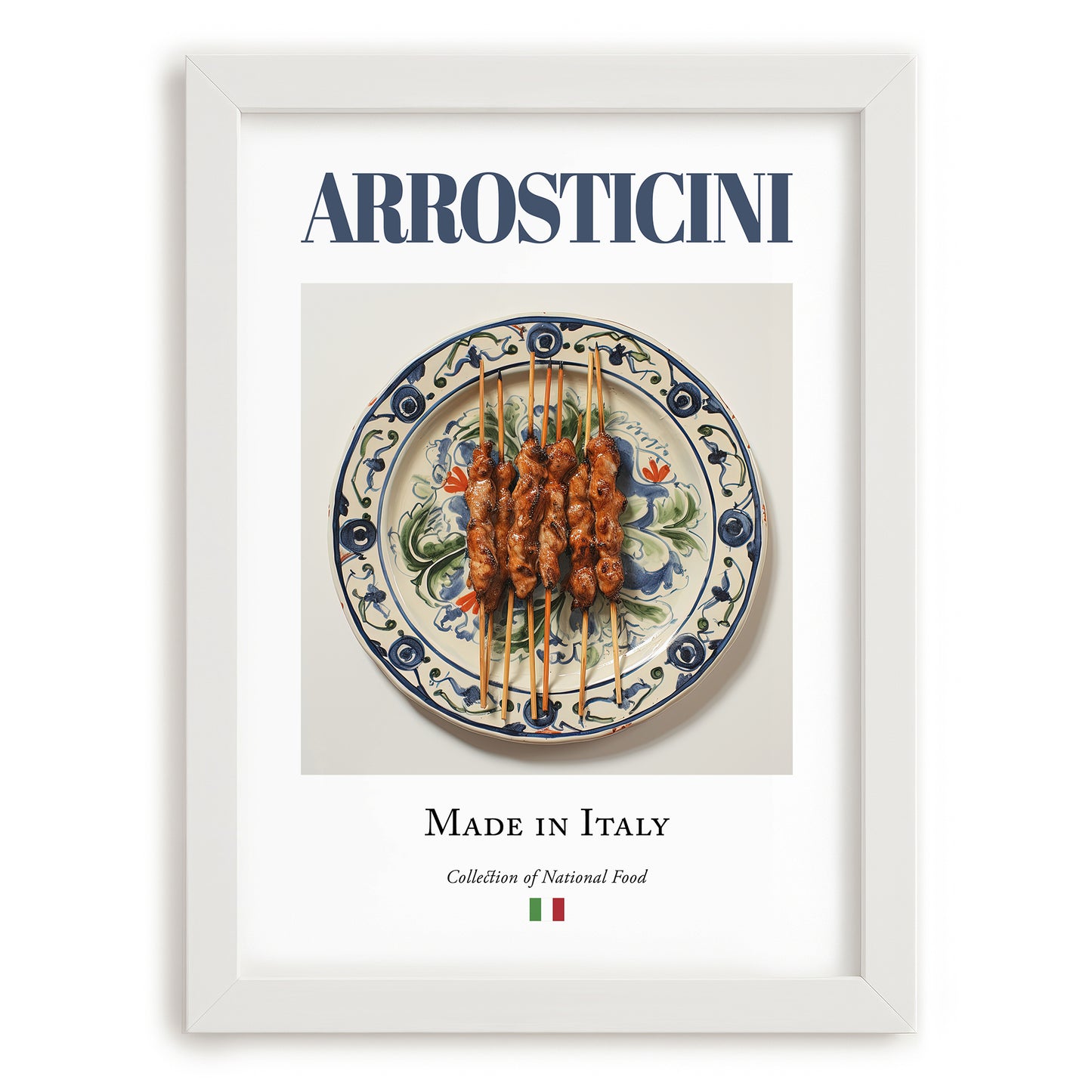 Arrosticini – Italian Meat Dish, Restaurant Poster, placed in minimal white frame