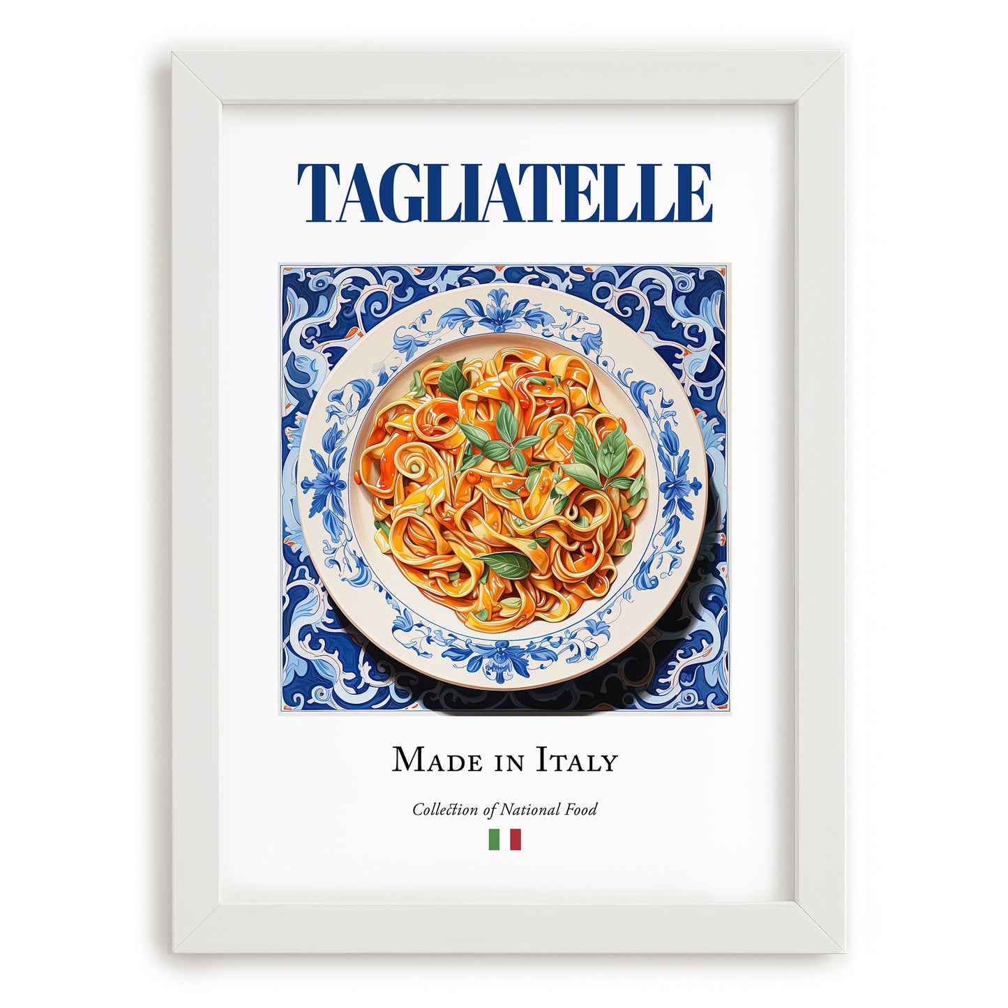 Tagliatelle – Italian Pasta, Trattoria Print, placed in minimal white frame