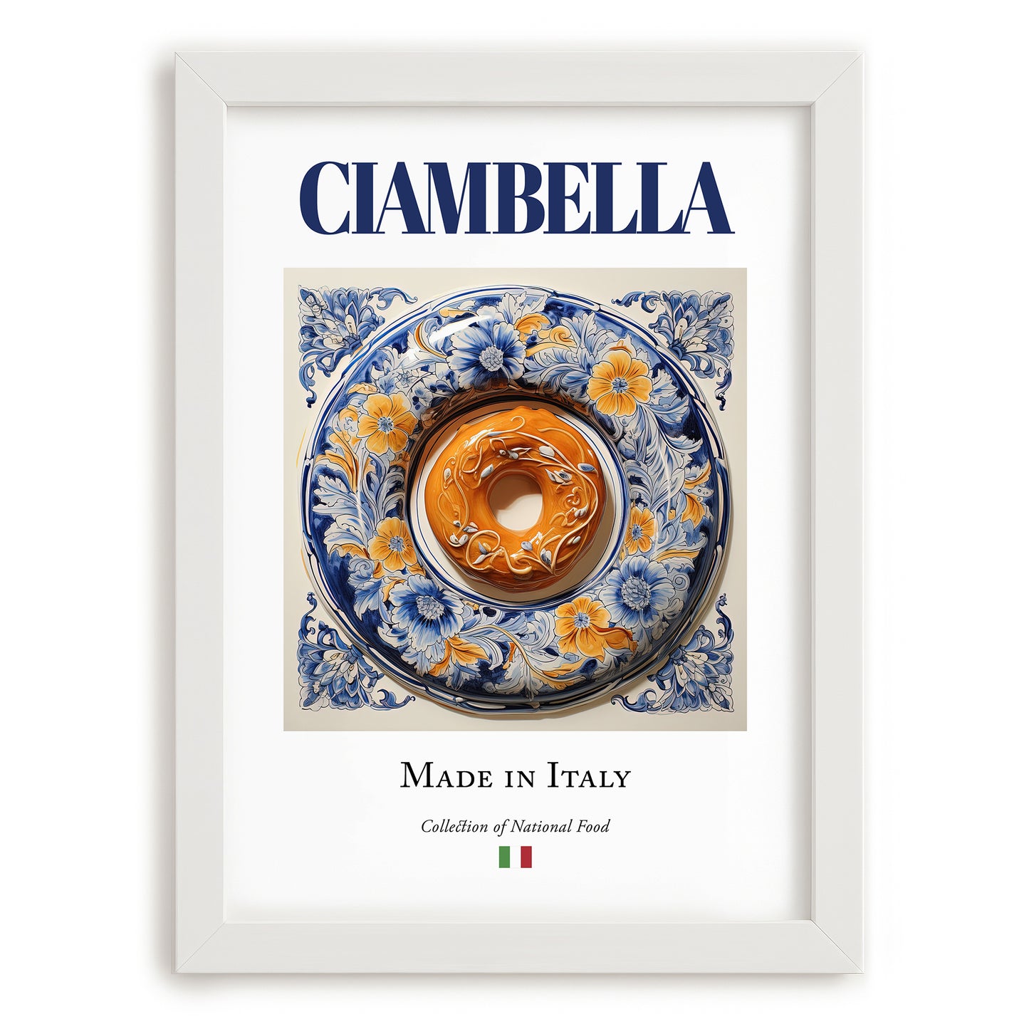 Ciambella – Italian Dessert Dish, Farmhouse Kitchen Wall Art, placed in minimal white frame