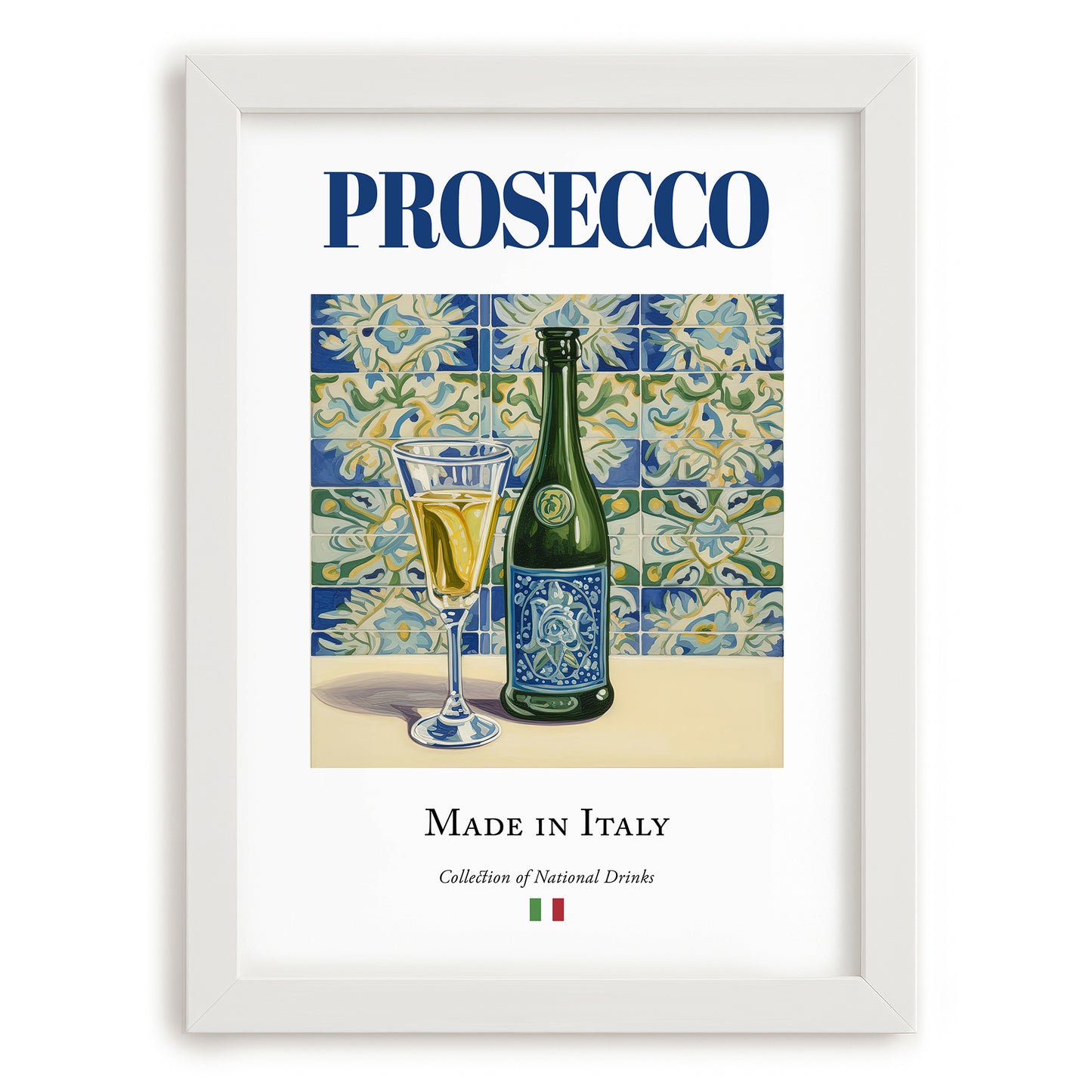 Prosecco – Italian Sparkling Wine, Vinoteca Poster, placed in minimal white frame