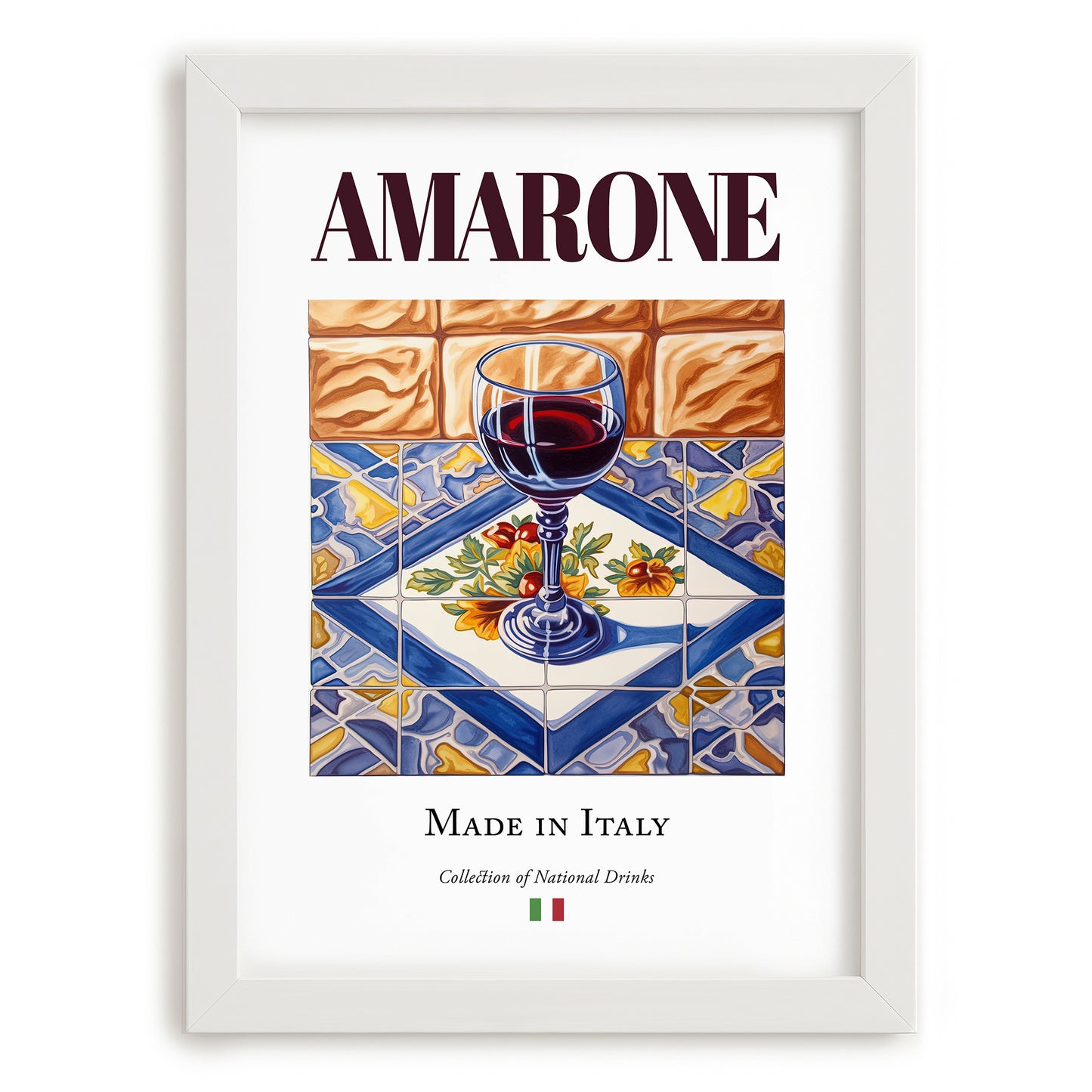 Amarone – Italian Red Wine, Wine Bar Illustration, placed in minimal white frame