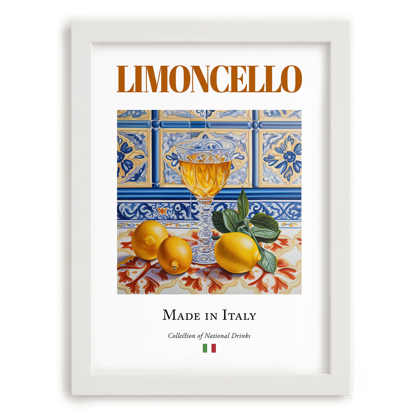 Limoncello – Italian Liqueur Drink, Rooftop Terrace Poster, placed in minimal white frame