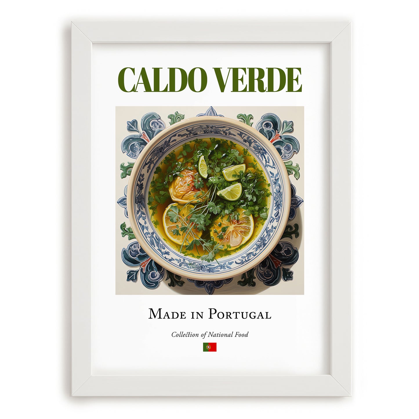 Caldo verde – Portuguese Soup Dish, Restaurant Wall Art, placed in minimal white frame