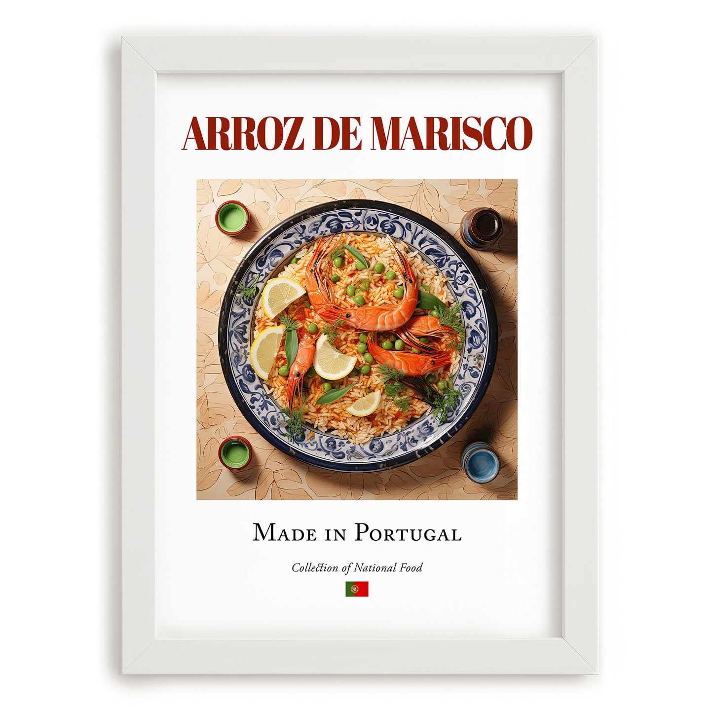 Arroz de marisco – Portuguese Rice Dish, Tavern Wall Art, placed in minimal white frame