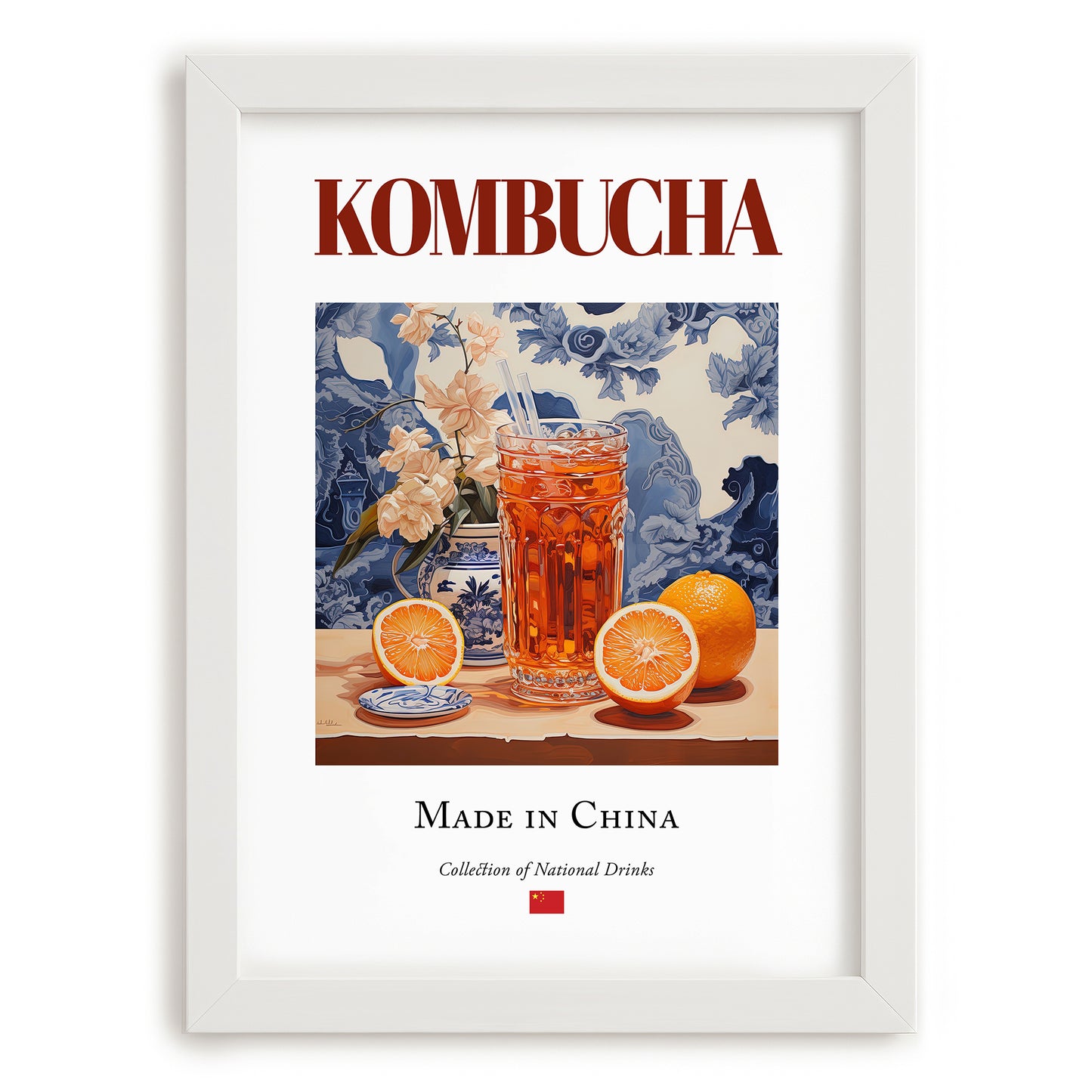 Kombucha – Chinese Beverage Drink, Hotel Lobby Poster, placed in minimal white frame