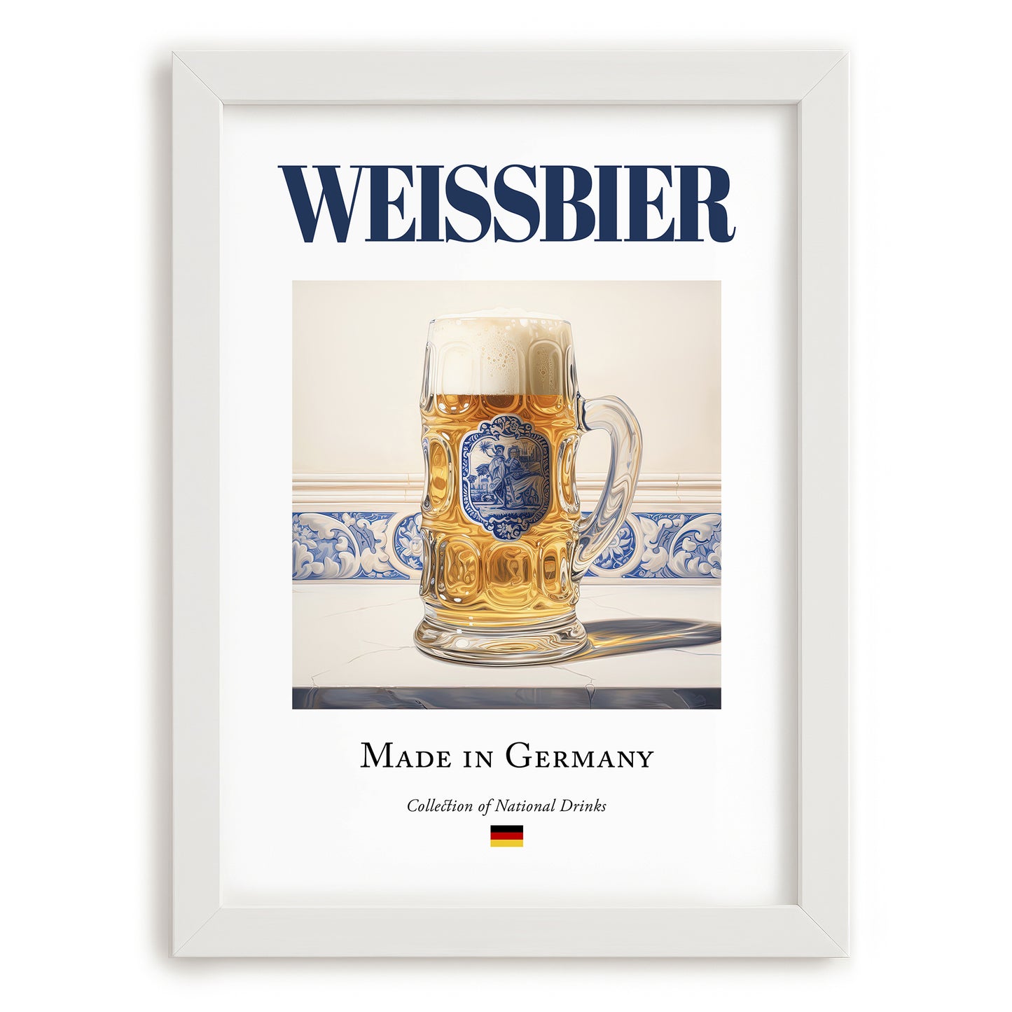 Weissbier – German Beer, Brauhaus Painting, placed in minimal white frame