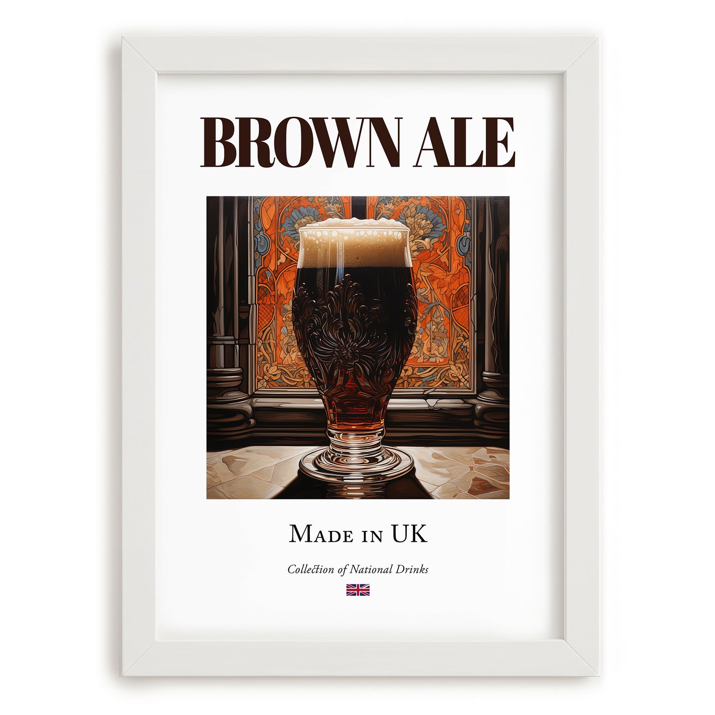 Brown Ale – English Beer, Gastropub Still Life, placed in minimal white frame