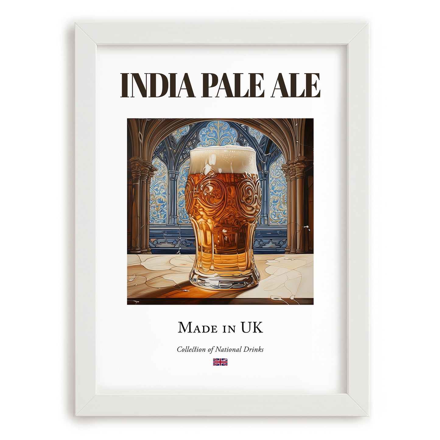 India Pale Ale – English Beer, Taproom Print, placed in minimal white frame