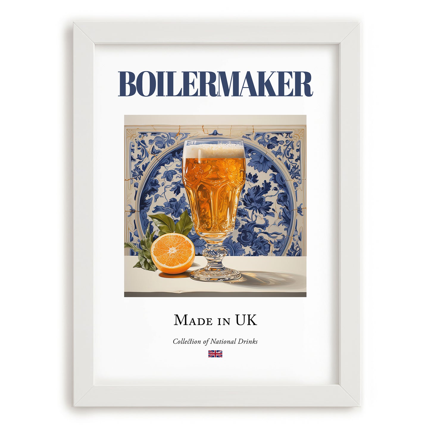 Boilermaker – English Cocktail Drink, Beach Bar Print, placed in minimal white frame